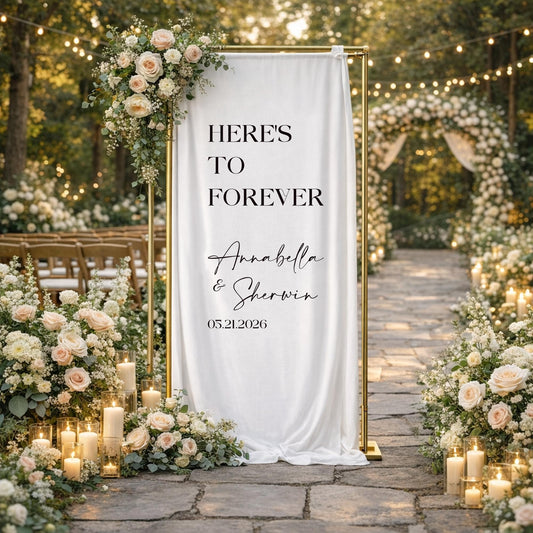 Wedding Welcome Sign, Personalized Wedding Quote Sign Fabric Banner, Custom Ceremony Backdrop Coastal Wedding Decor