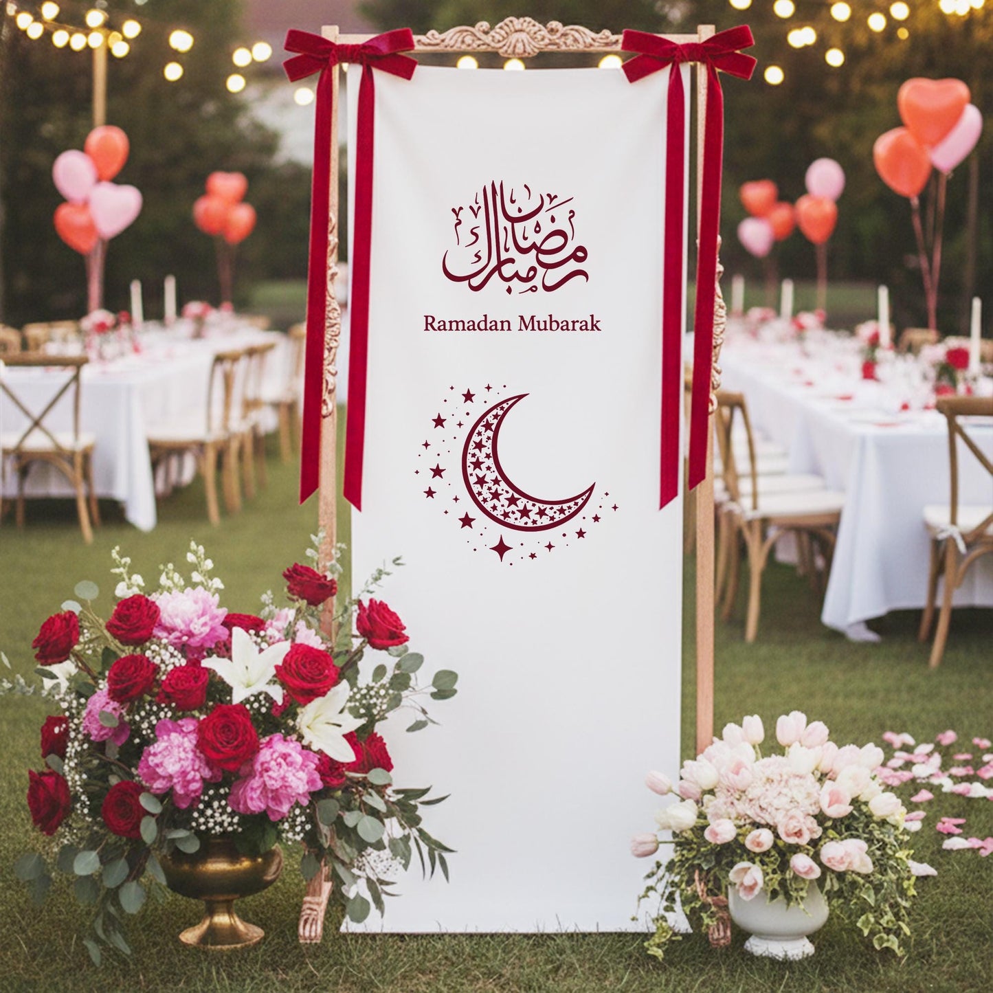 Ramadan Mubarak Banner, Islamic Ramadan Decoration with Crescent Moon, Eid Mubarak Party Backdrop, Muslim Ramadan Welcome Sign Decor