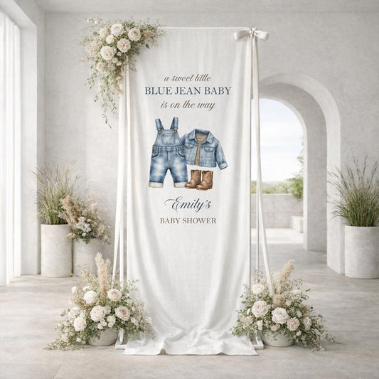 Blue Jean Baby Shower Banner, Baby Shower Welcome Sign, Blue Jean Baby Is On The Way Banner, Boy Baby Shower Backdrop, Baby Shower Decor
