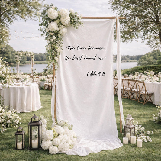 Christian Wedding Welcome Sign Fabric Banner, Bible Verse Wedding Backdrop, Religious Ceremony Entrance Decor