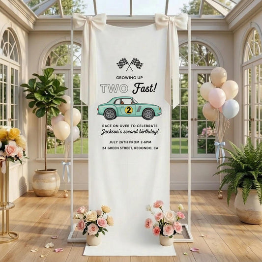 Race Car Baby Shower Banner, The Finish Line Is Very Near Baby Shower Sign, Baby Boy Racing Theme Welcome Banner, Two Fast Baby Shower Sign
