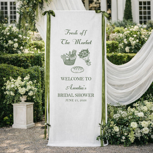 Fresh Off The Market Bridal Shower Banner, Personalized Bridal Shower Welcome Sign, Farmers Market Theme Party Decor, Rustic Garden Backdrop