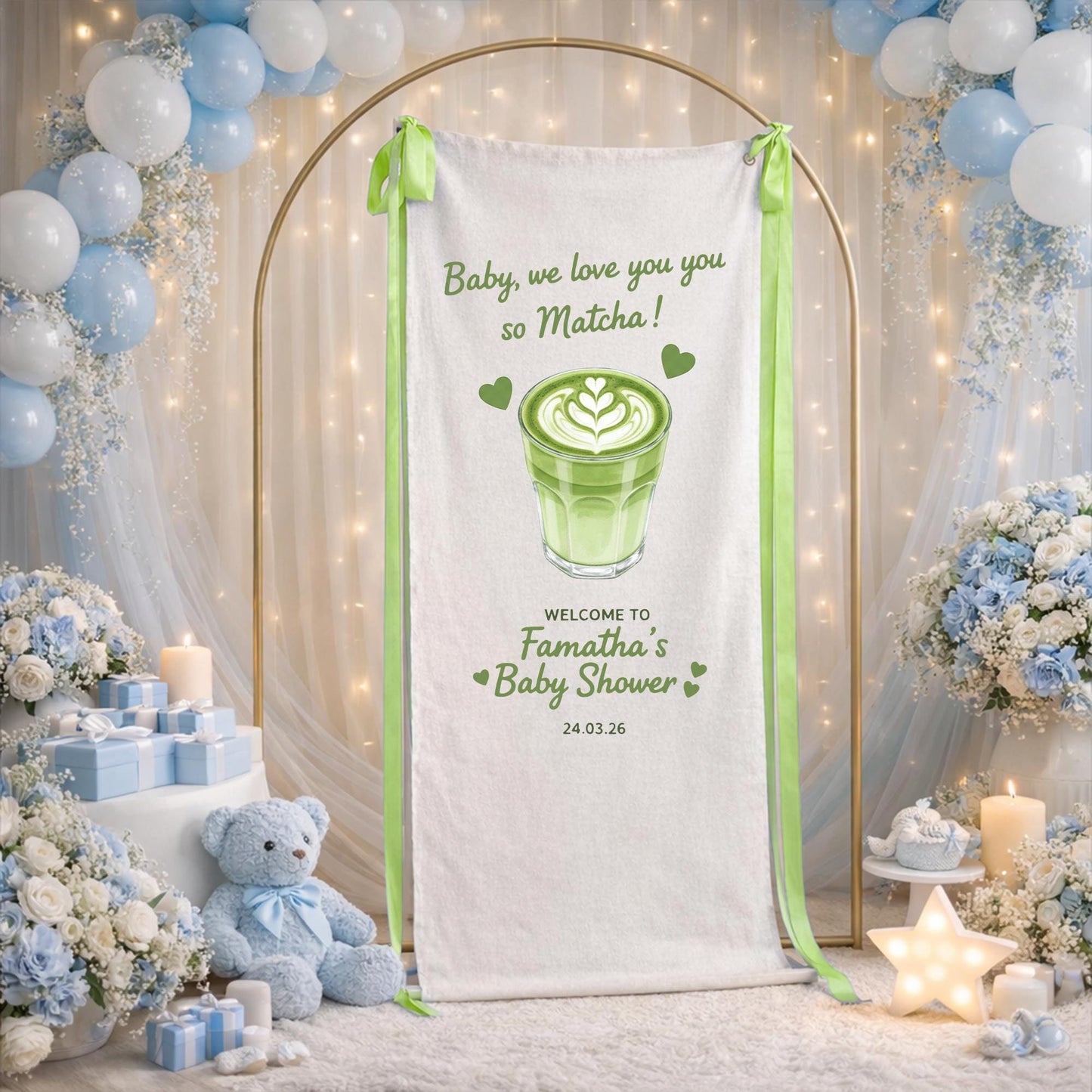Matcha Baby Shower Banner, We Love You So Matcha Theme Party Sign, Personalized Baby Shower Welcome Sign, Green Tea Baby Shower Decor