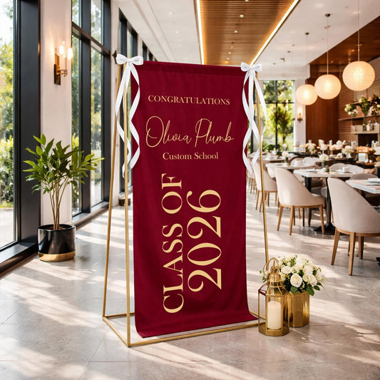 Class of 2026 Graduation Banner, Personalized Graduation Welcome Sign, Red Gold Congrats Grad Party Decor, Custom Name School Sign