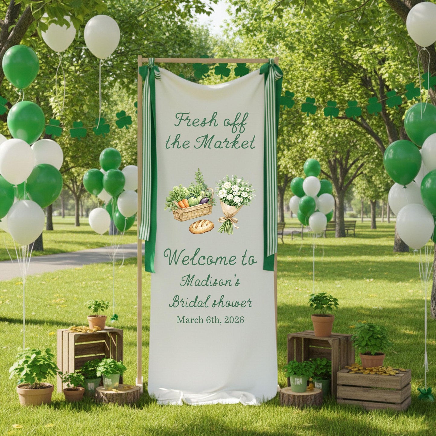 Bridal Shower Welcome Sign Fabric Banner, Personalized Bridal Shower Decor, Fresh Off the Market Theme, Custom Welcome Sign