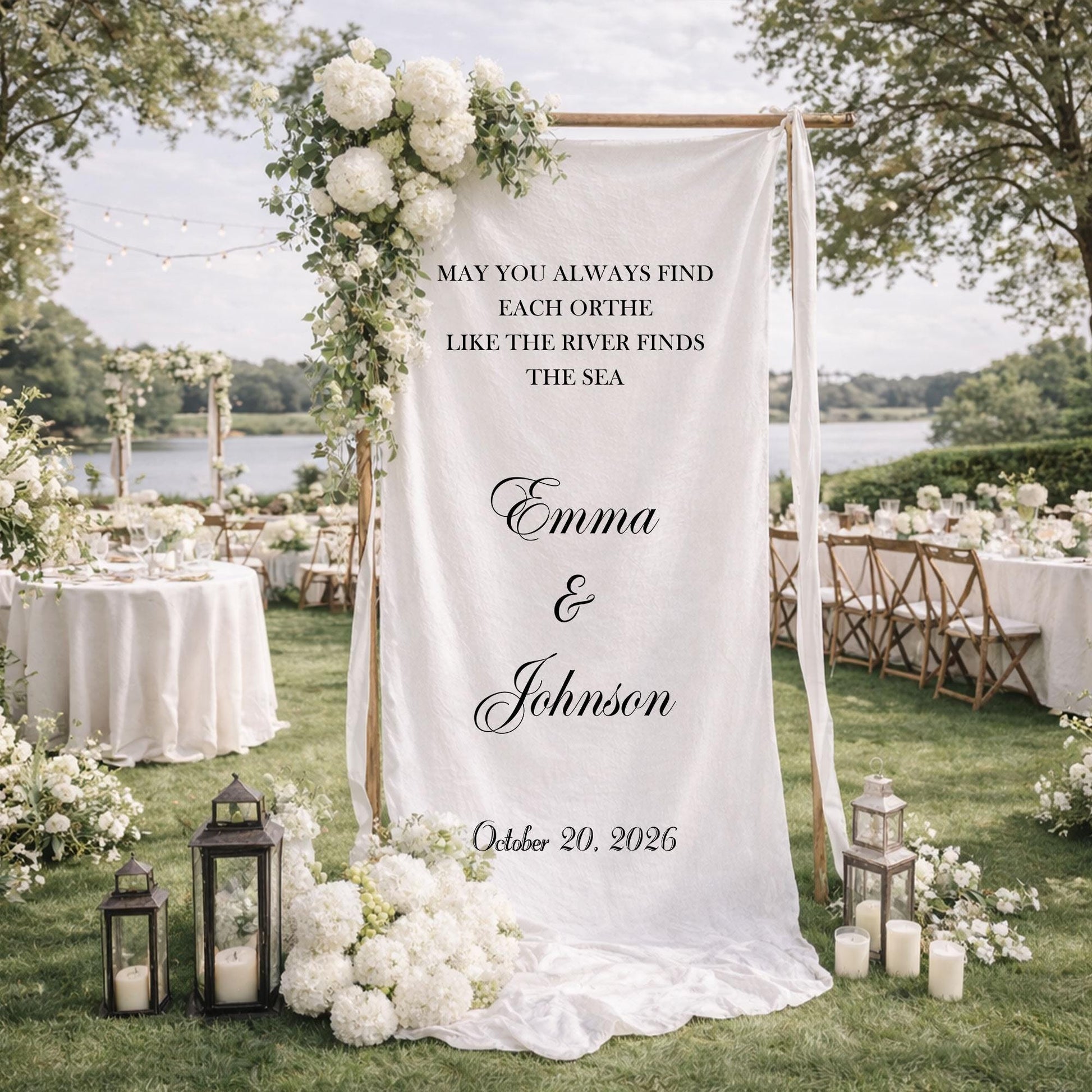 Personalized Wedding Quote Sign Fabric Banner, Romantic Wedding Backdrop for Ceremony Entrance Decor, Wedding Sign