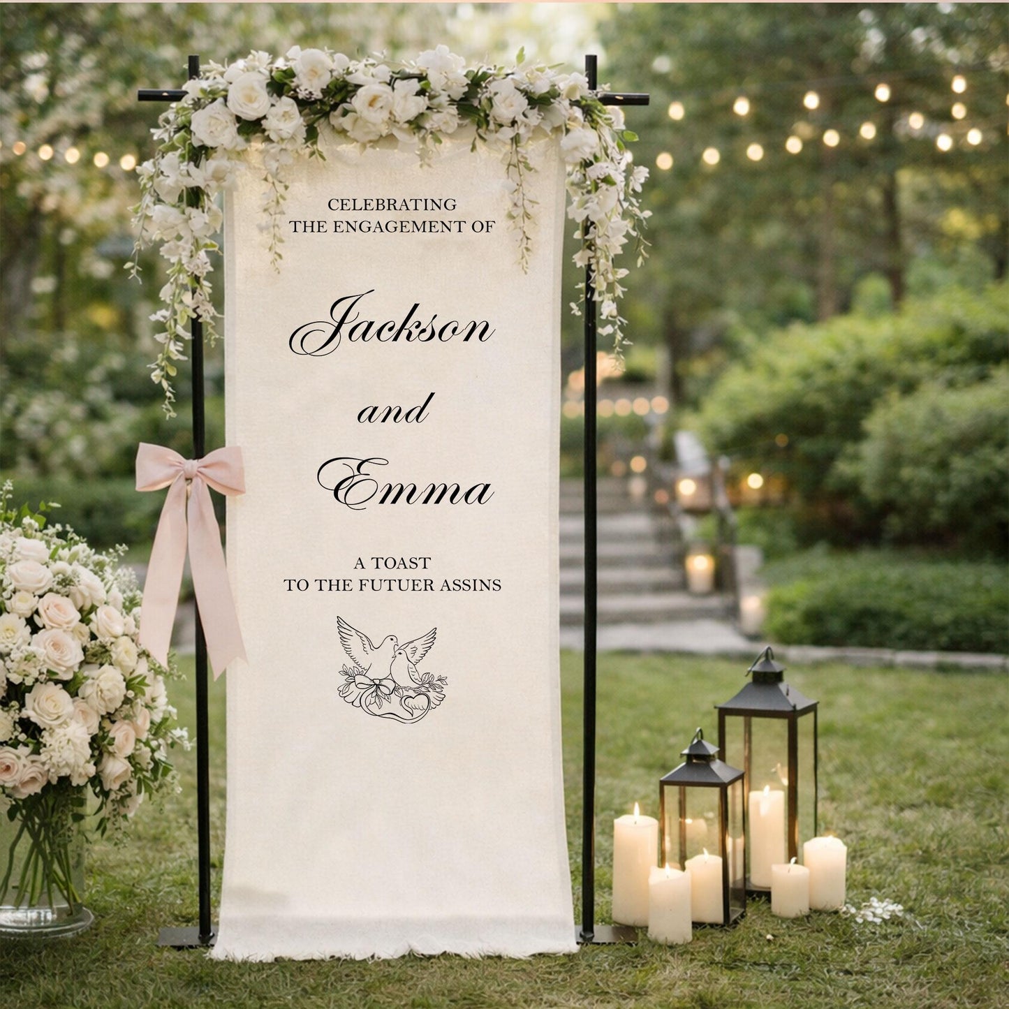 Engagement Party Welcome Sign Fabric Banner, Personalized Engagement Backdrop for Bridal Shower or Reception Decor