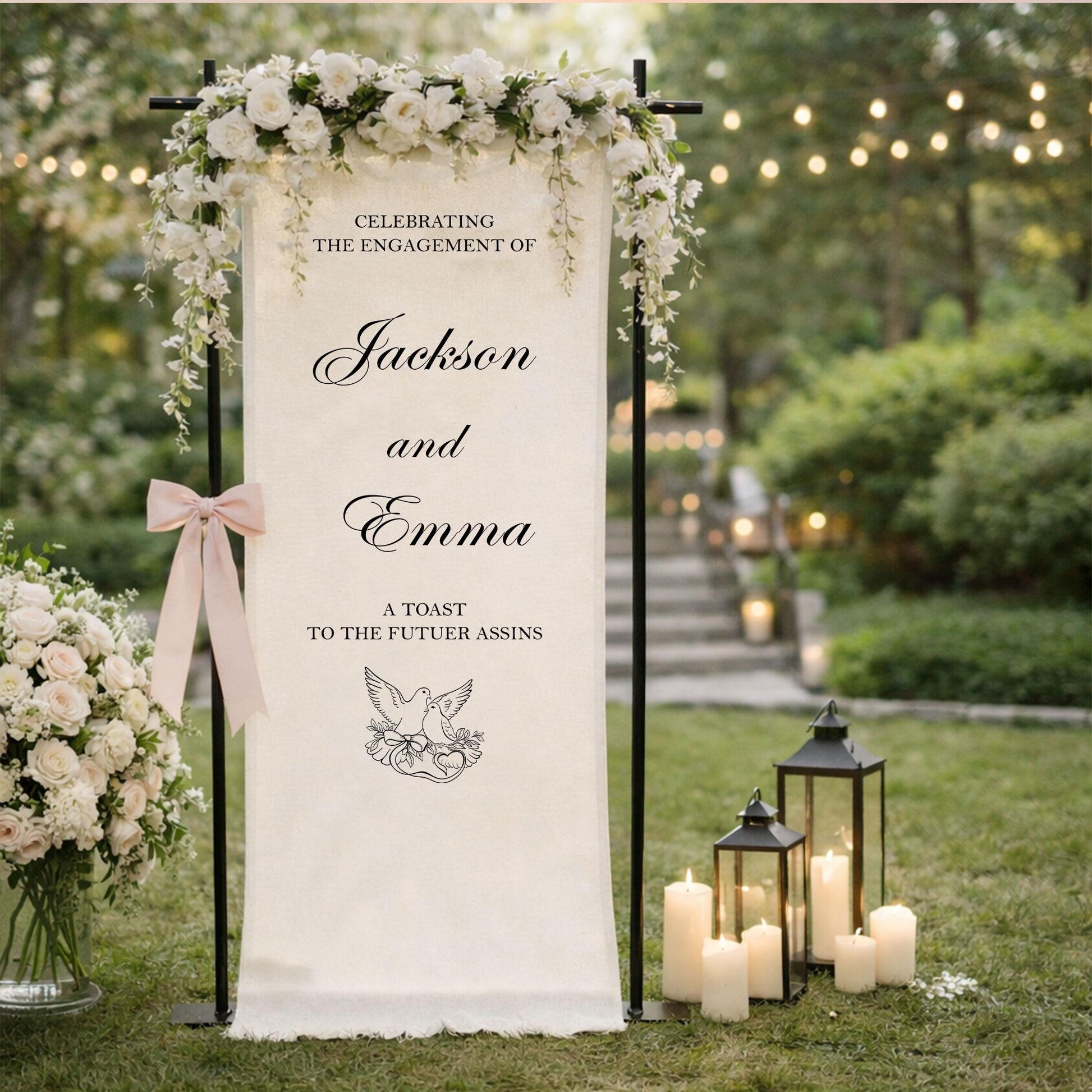 Engagement Party Welcome Sign Fabric Banner, Personalized Engagement Backdrop for Bridal Shower or Reception Decor