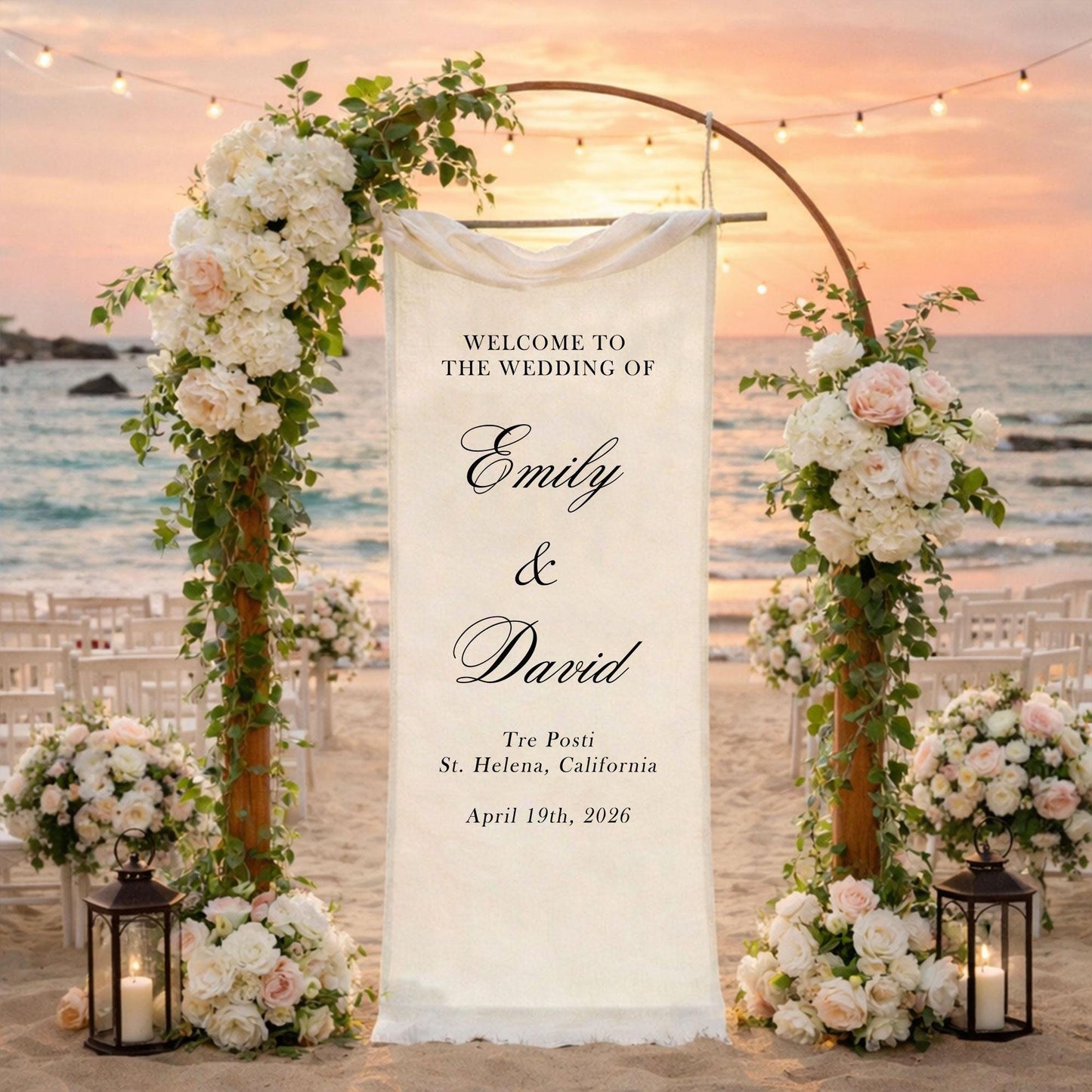 Wedding Welcome Sign Fabric Banner, Personalized Rustic Wedding Backdrop for Reception Entrance Decor, Custom Linen Sign