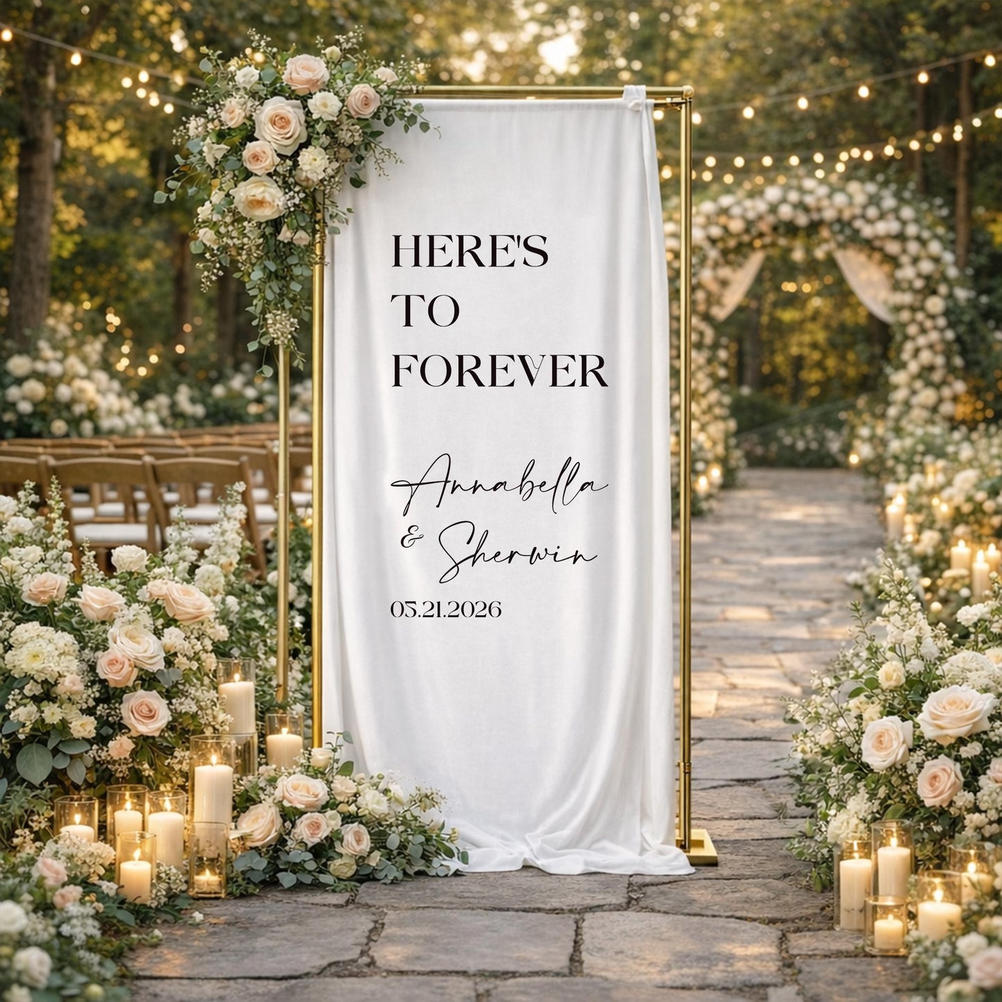 Wedding Welcome Sign, Personalized Wedding Quote Sign Fabric Banner, Custom Ceremony Backdrop Coastal Wedding Decor