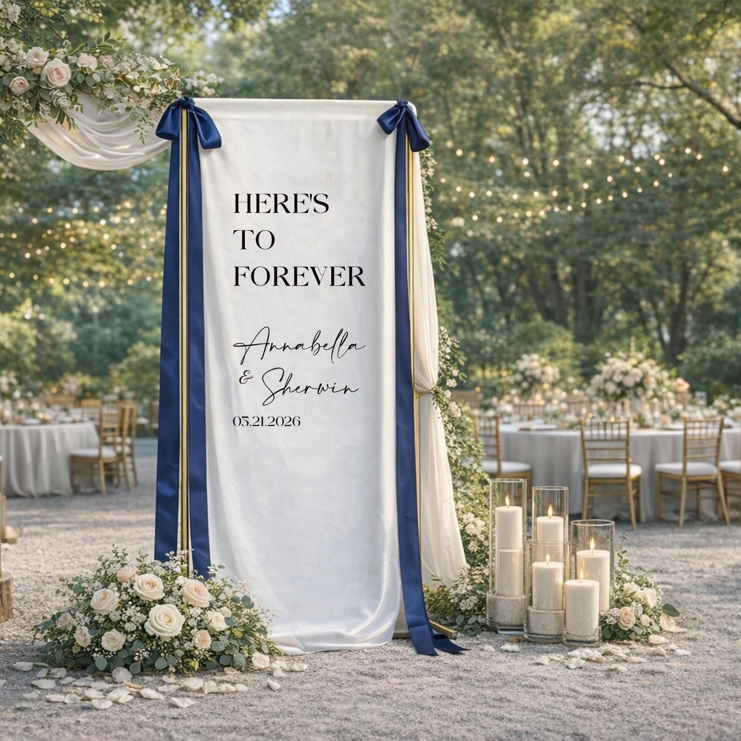 Wedding Welcome Sign, Personalized Wedding Quote Sign Fabric Banner, Custom Ceremony Backdrop Coastal Wedding Decor