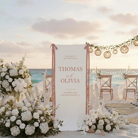 Wedding Welcome Sign Fabric Banner, Personalized Elegant Blue Wedding Backdrop, Custom Ceremony Entrance Reception Decor