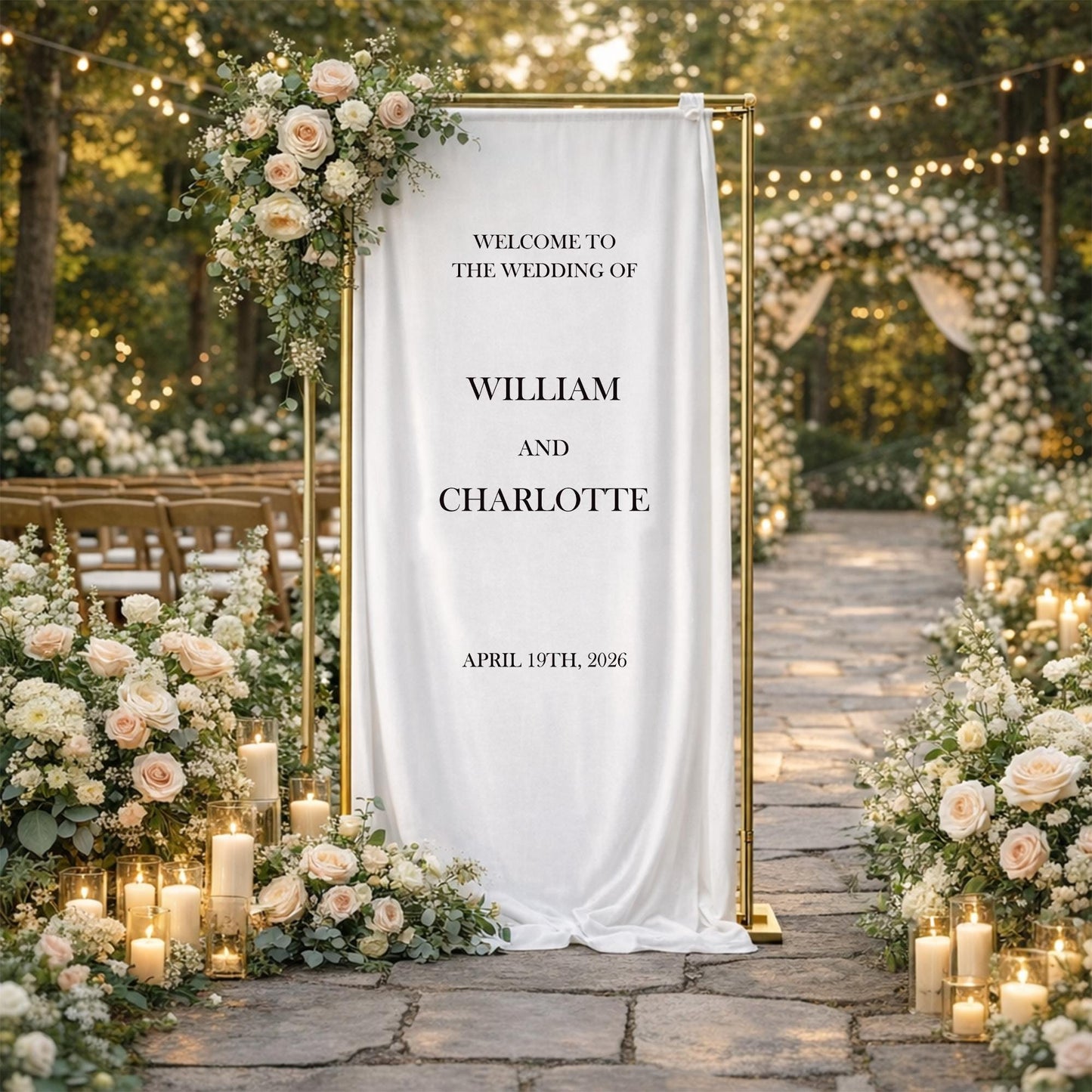 Wedding Welcome Sign Fabric Banner, Personalized Minimalist Wedding Backdrop, Elegant Modern Ceremony Entrance Decor