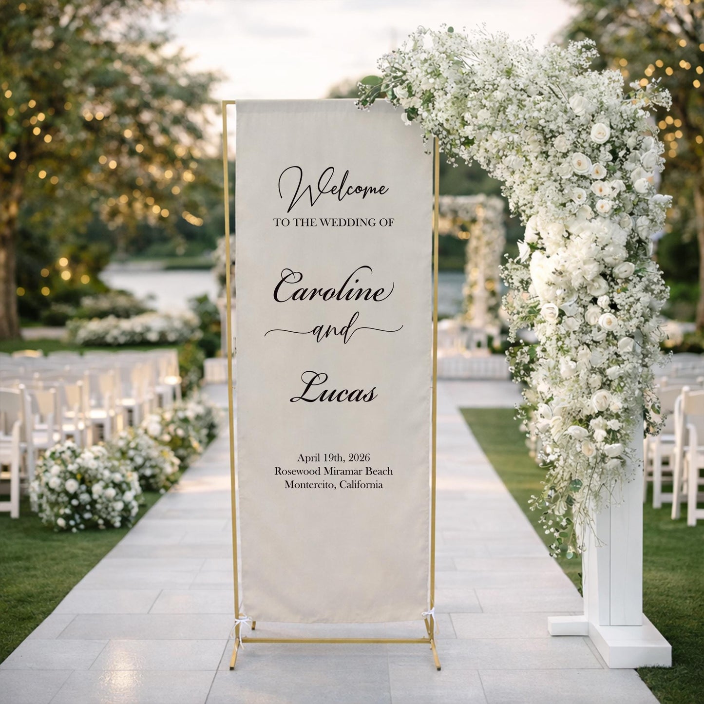 Wedding Welcome Sign Fabric Banner, Personalized Elegant Linen Wedding Backdrop, Modern Ceremony Entrance Reception Decor