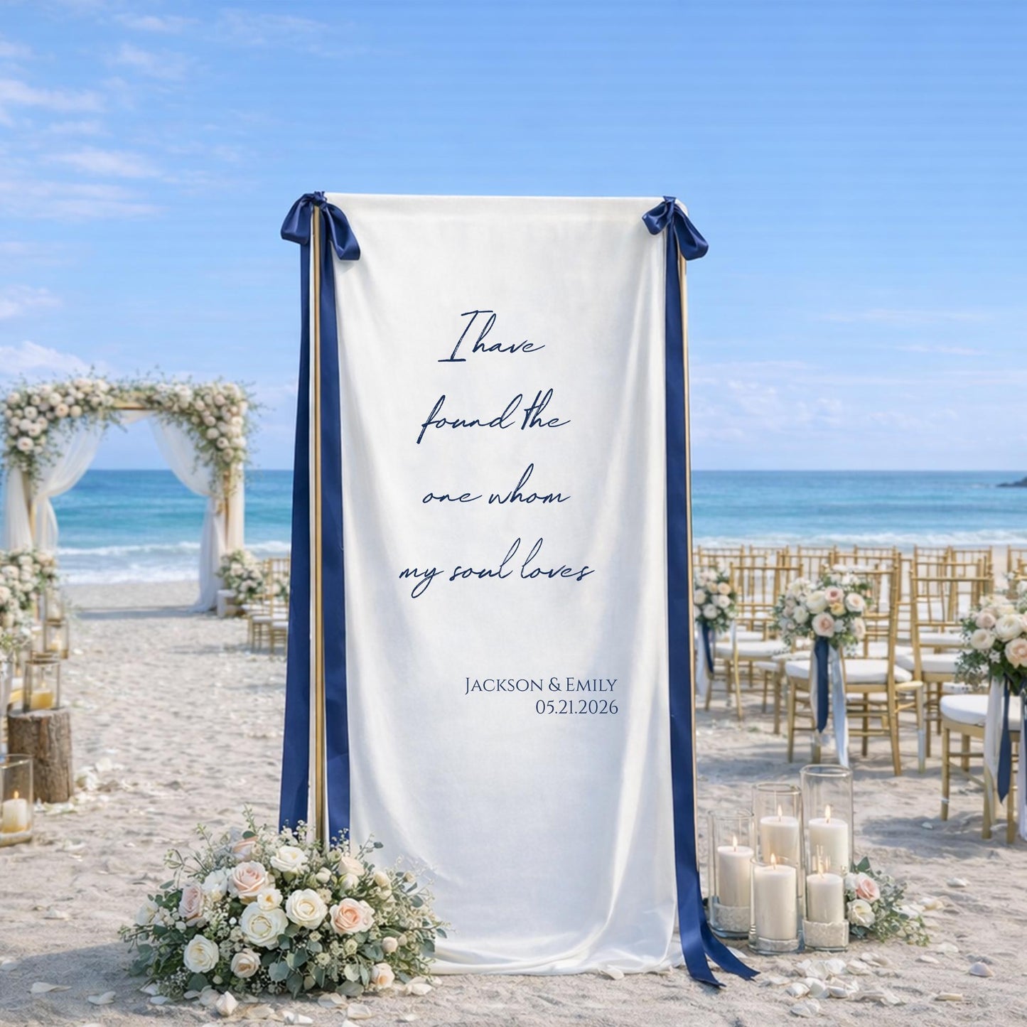 Romantic Wedding Quote Sign Fabric Banner, Personalized Linen Wedding Backdrop, Elegant Ceremony Reception Wedding Decor