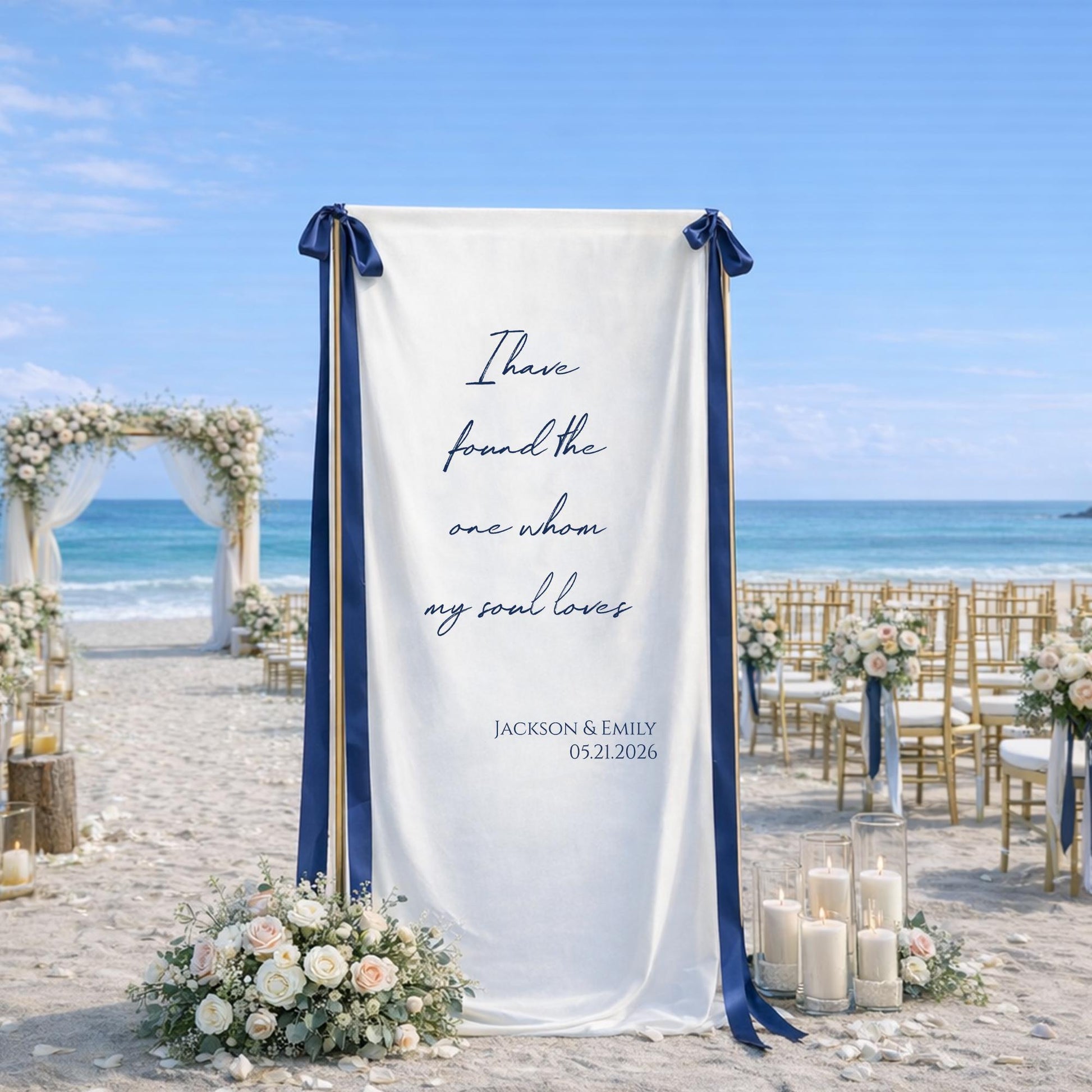 Romantic Wedding Quote Sign Fabric Banner, Personalized Linen Wedding Backdrop, Elegant Ceremony Reception Wedding Decor