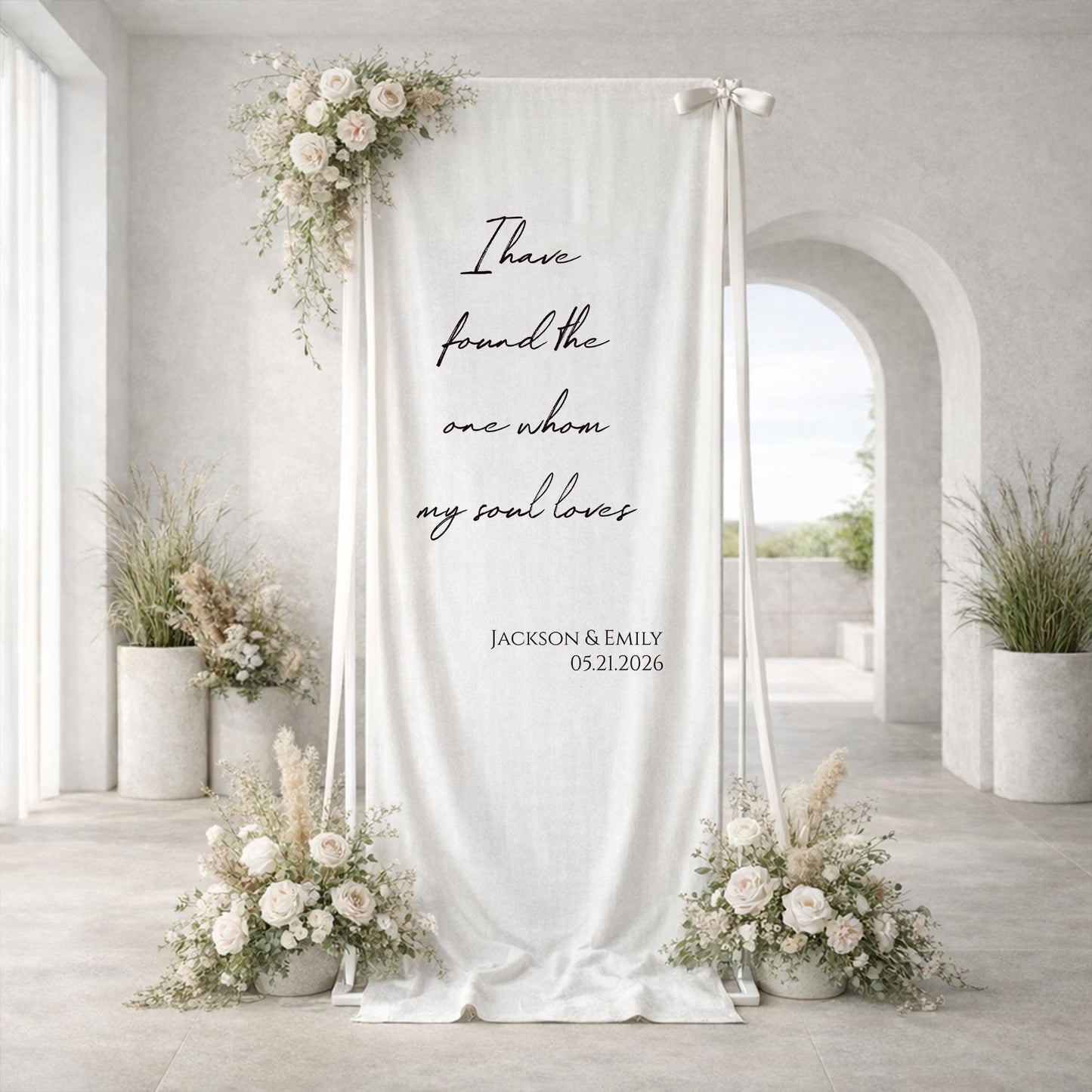 Romantic Wedding Quote Sign Fabric Banner, Personalized Linen Wedding Backdrop, Elegant Ceremony Reception Wedding Decor