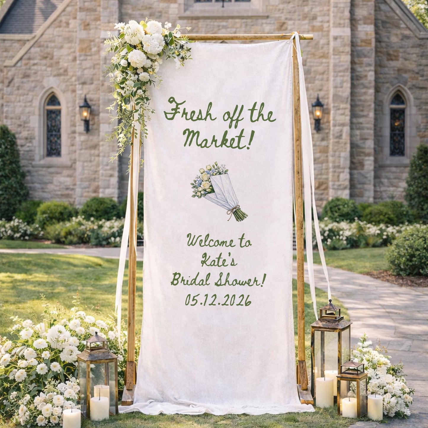 Fresh Off The Market Bridal Shower Banner, Personalized Bridal Shower Welcome Sign, Farmers Market Theme Decor,  Custom Welcome Linen Decor