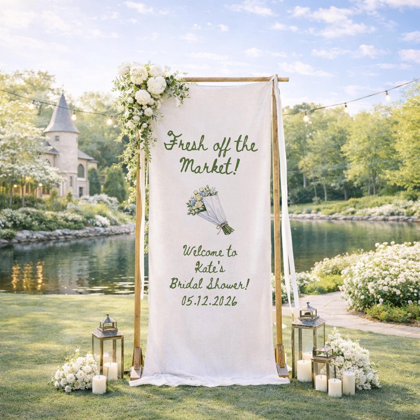 Fresh Off The Market Bridal Shower Banner, Personalized Bridal Shower Welcome Sign, Farmers Market Theme Decor,  Custom Welcome Linen Decor