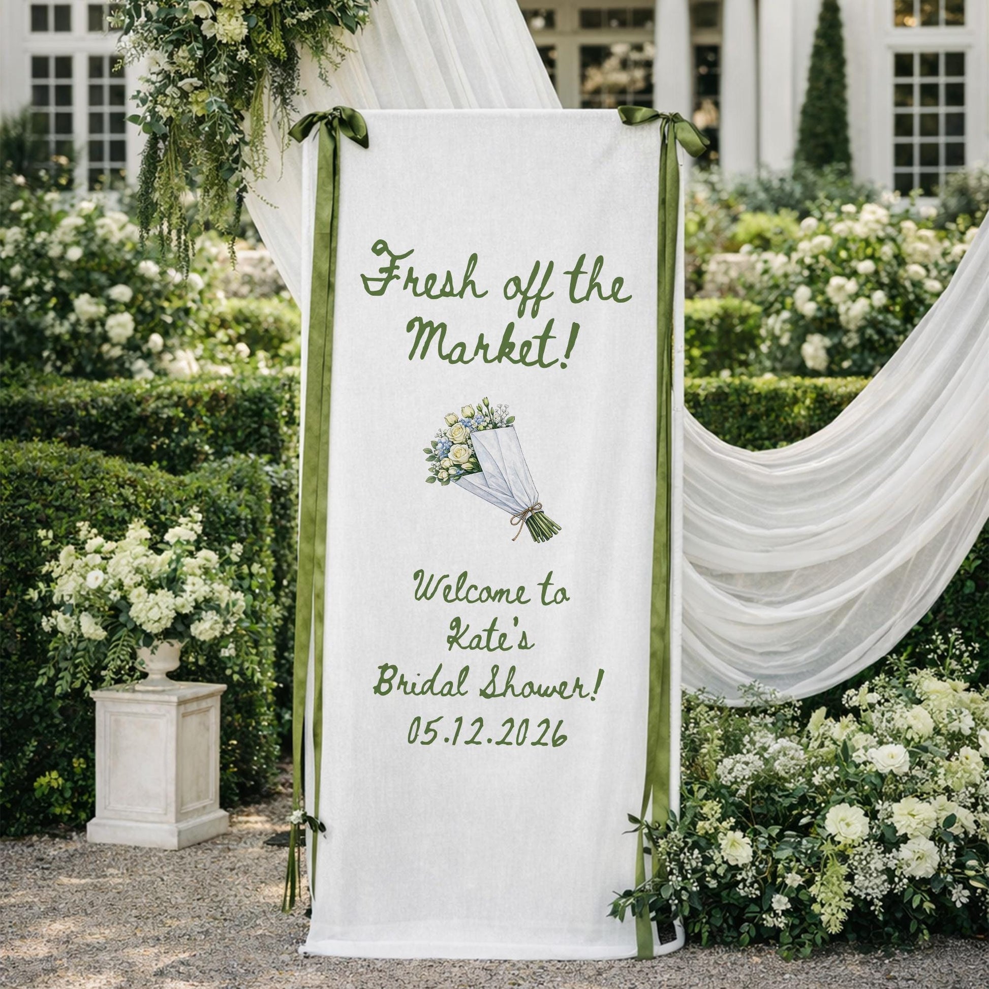 Fresh Off The Market Bridal Shower Banner, Personalized Bridal Shower Welcome Sign, Farmers Market Theme Decor,  Custom Welcome Linen Decor