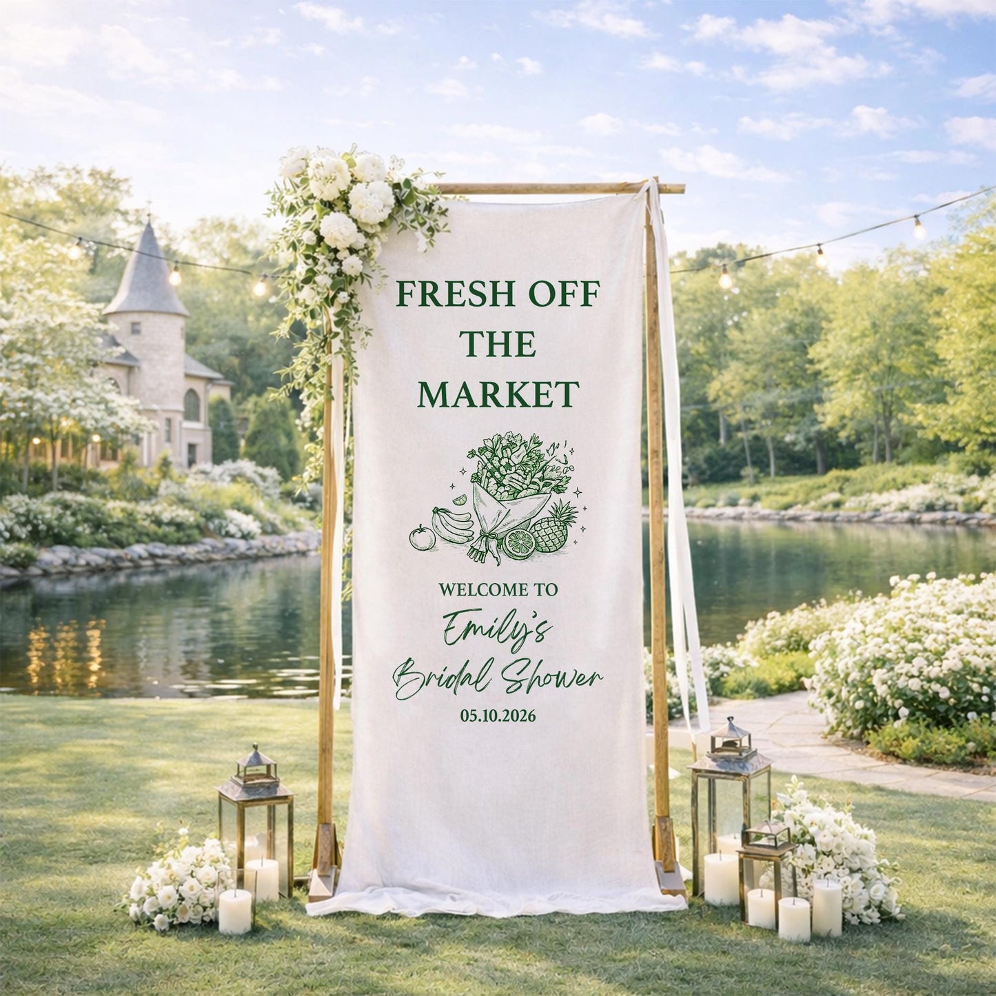 Fresh Off The Market Bridal Shower Banner, Personalized Bridal Shower Welcome Sign, Farmers Market Theme Bridal Party Decor