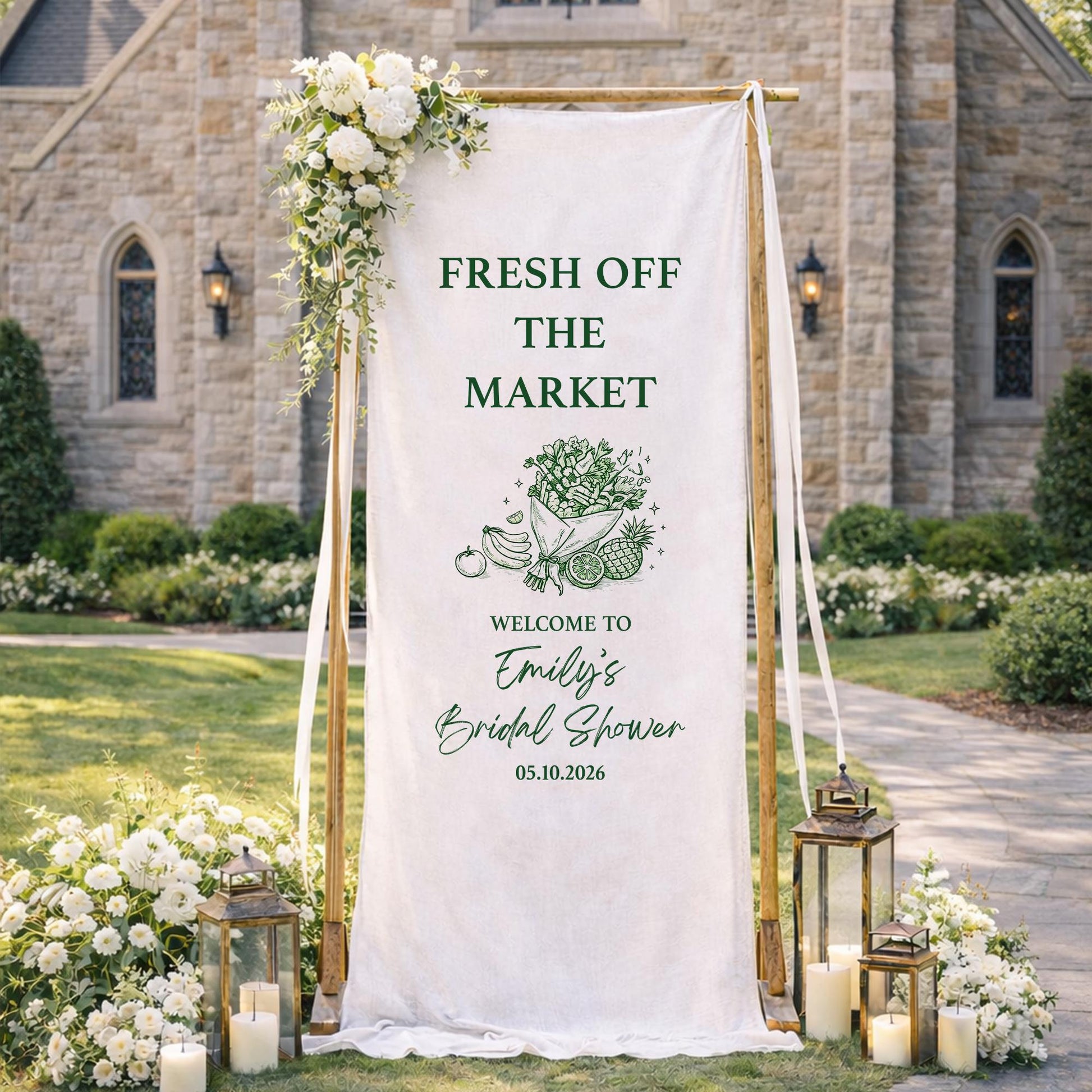 Fresh Off The Market Bridal Shower Banner, Personalized Bridal Shower Welcome Sign, Farmers Market Theme Bridal Party Decor