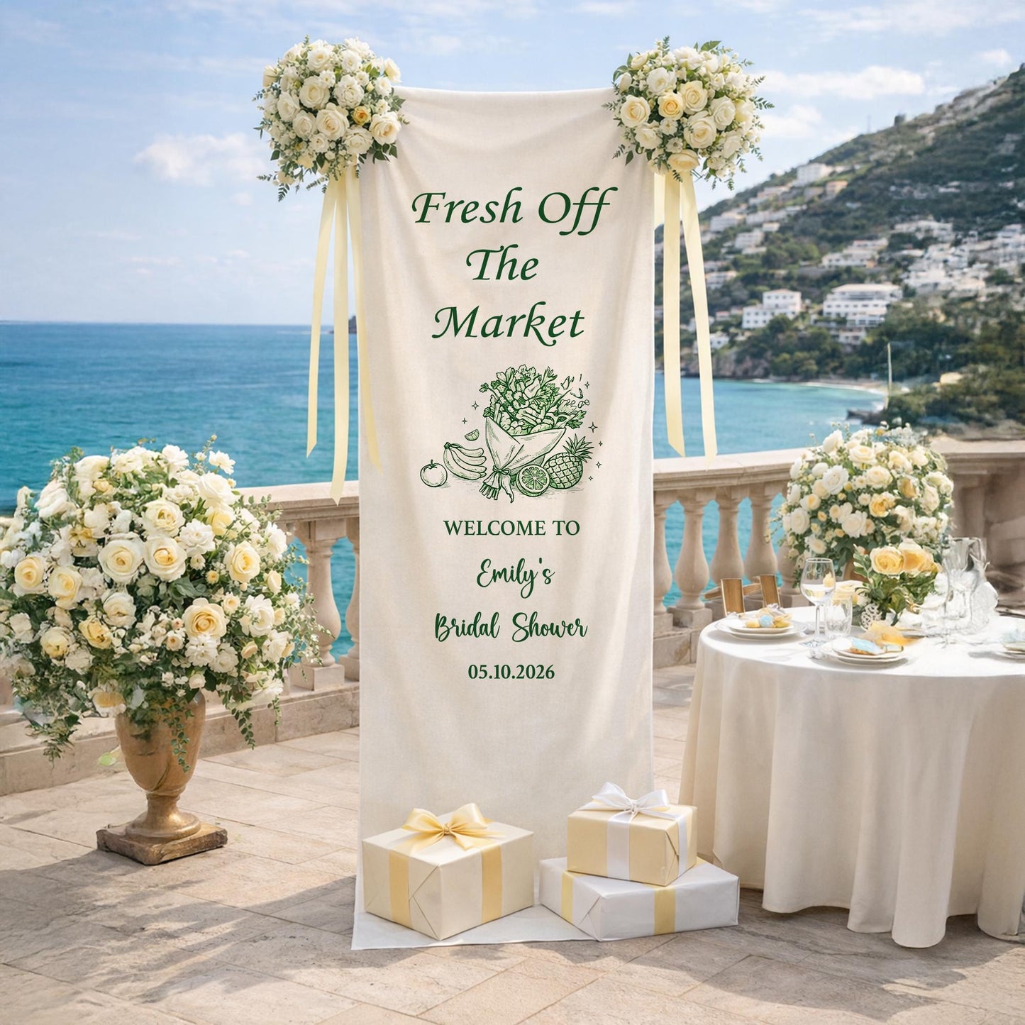 Fresh Off The Market Bridal Shower Banner, Personalized Bridal Shower Welcome Sign, Farmers Market Theme Party Decor, Bridal Backdrop