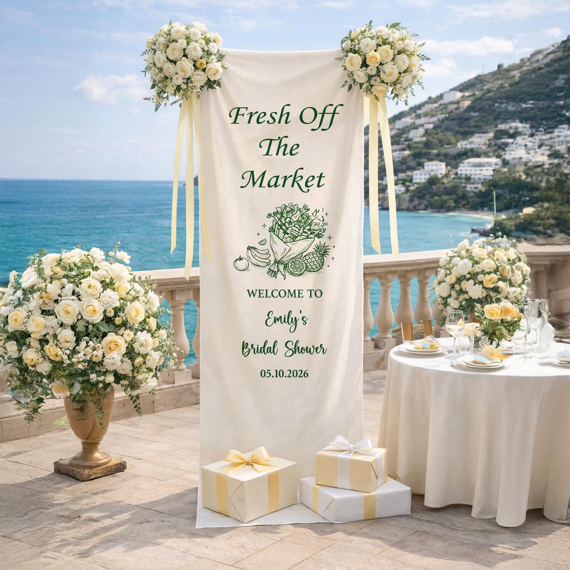 Fresh Off The Market Bridal Shower Banner, Personalized Bridal Shower Welcome Sign, Farmers Market Theme Party Decor, Bridal Backdrop