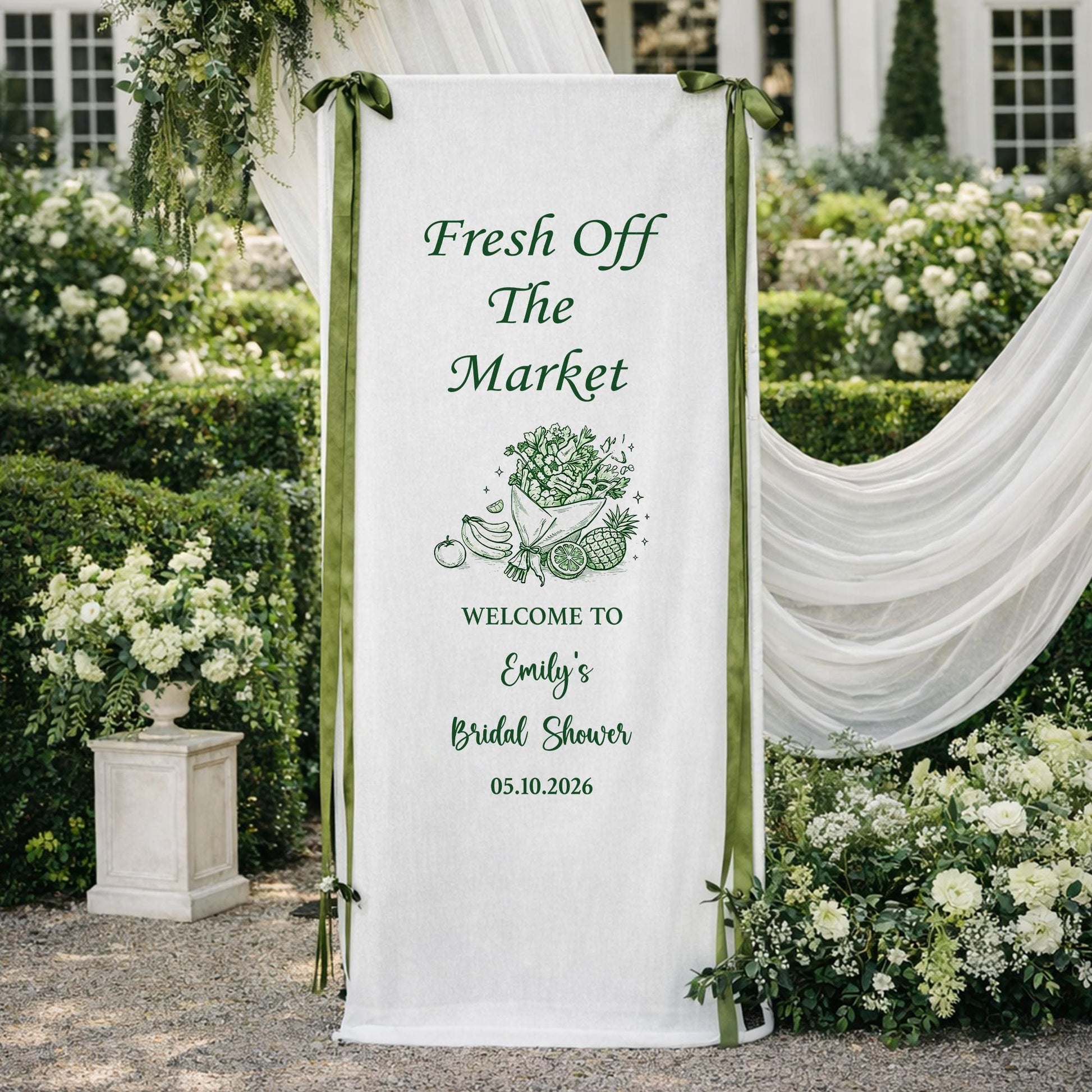 Fresh Off The Market Bridal Shower Banner, Personalized Bridal Shower Welcome Sign, Farmers Market Theme Party Decor, Bridal Backdrop