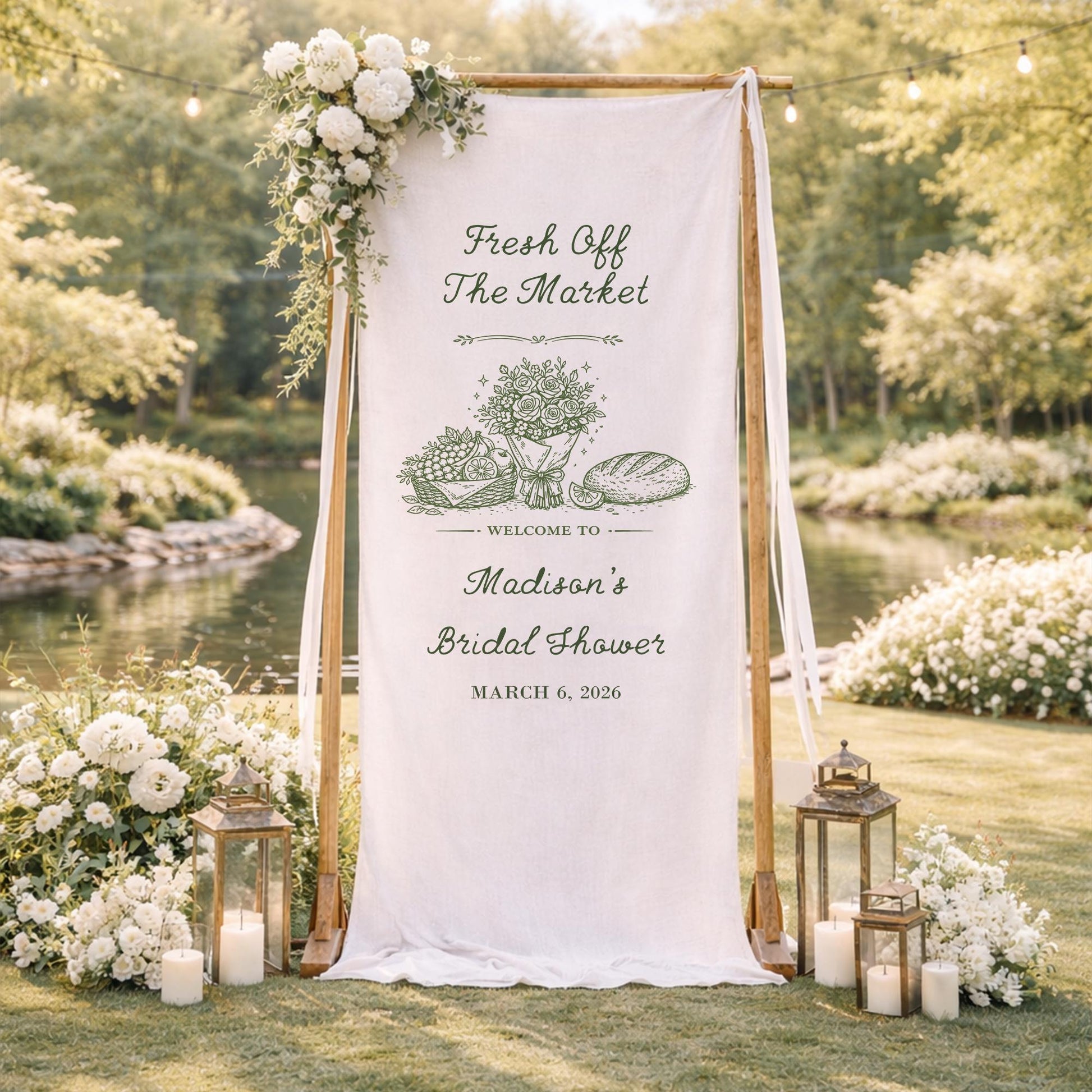 Fresh Off The Market Bridal Shower Banner, Personalized Bridal Shower Welcome Sign, Farmers Market Theme Bridal Party Decor, Bridal Shower
