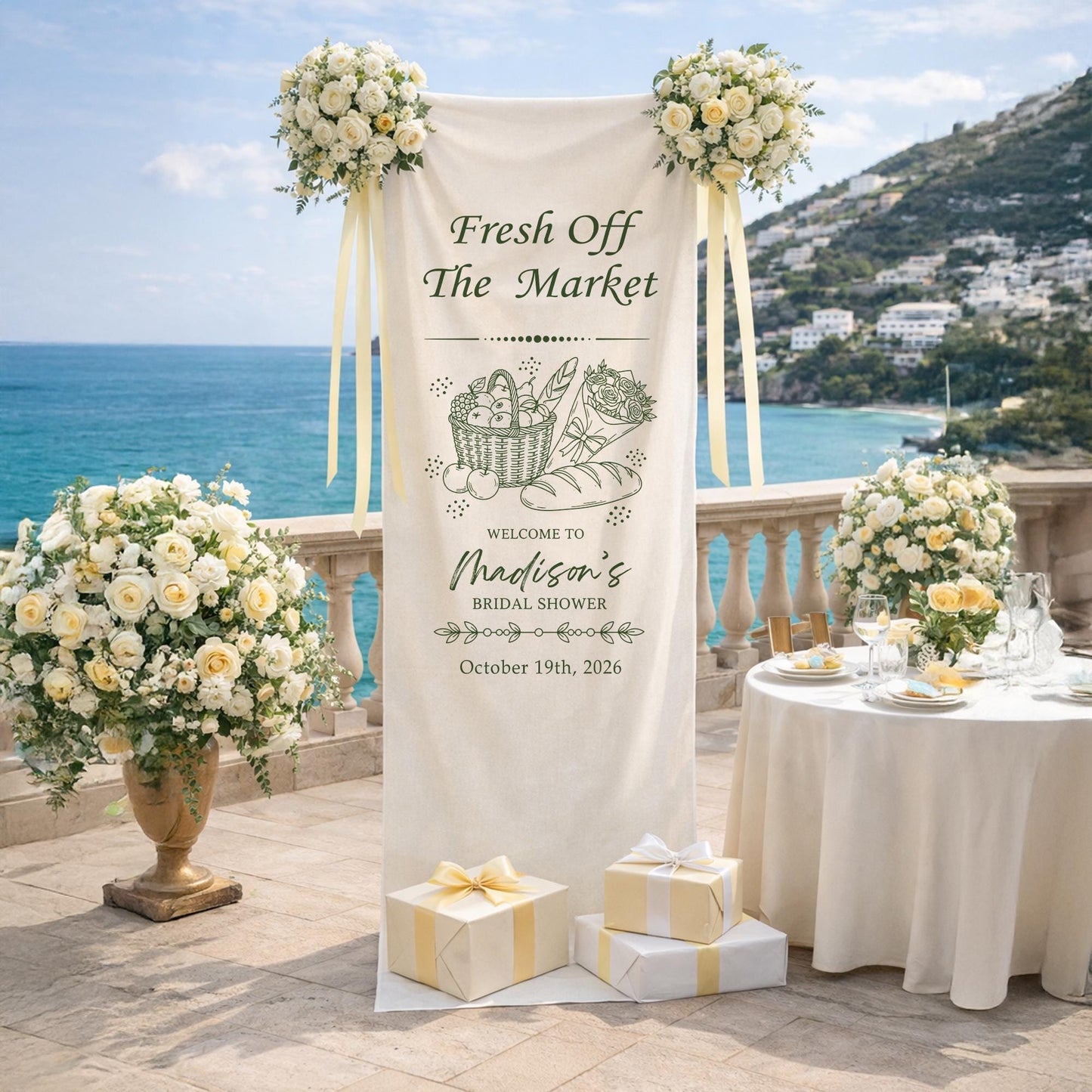 Personalized Fresh Off The Market Bridal Shower Banner, Farmers Market Bridal Shower Welcome Sign, Rustic Garden Bridal Party Backdrop Decor
