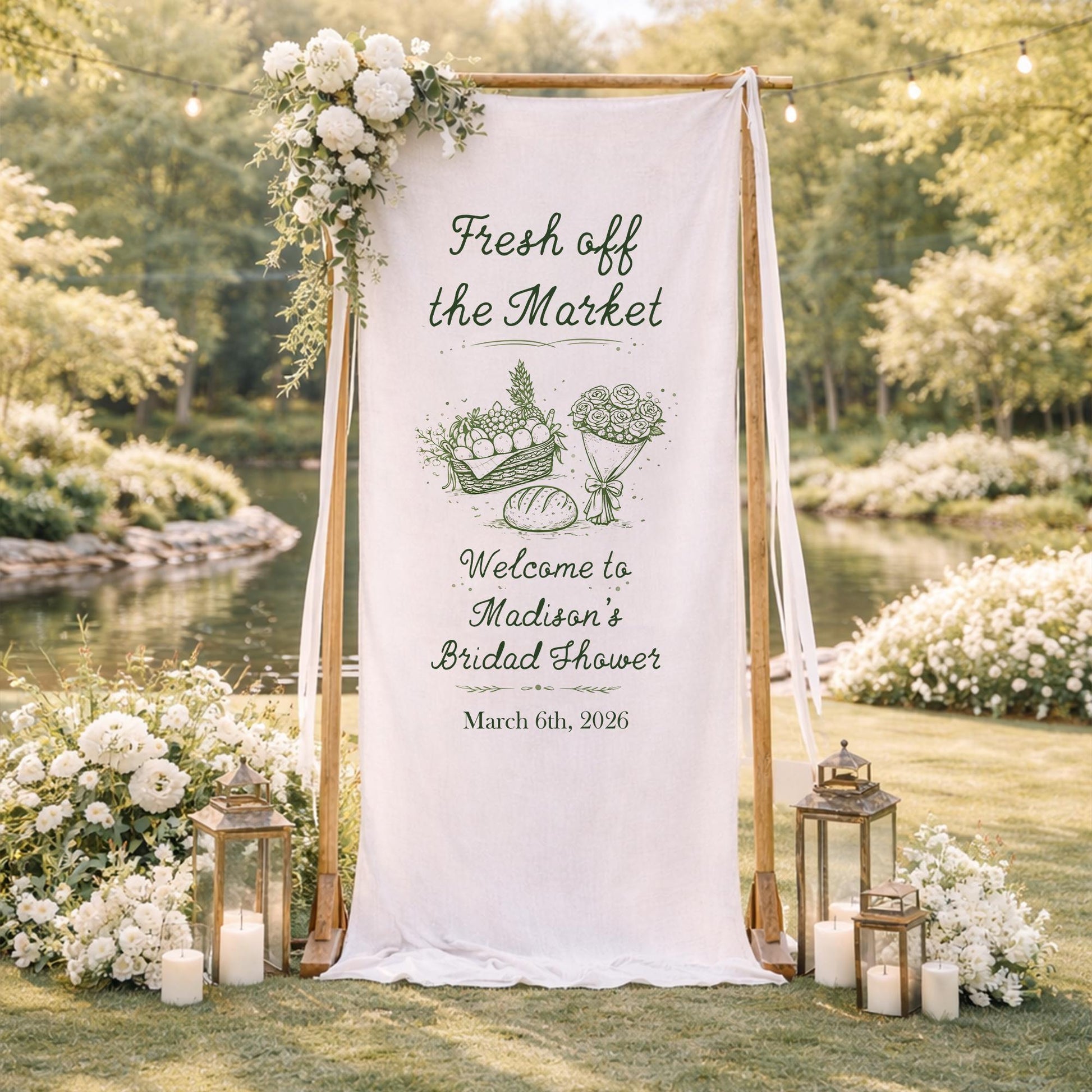 Fresh Off The Market Bridal Shower Banner, Personalized Farmers Market Bridal Shower Welcome Sign, Rustic Garden Bride To Be Party Decor