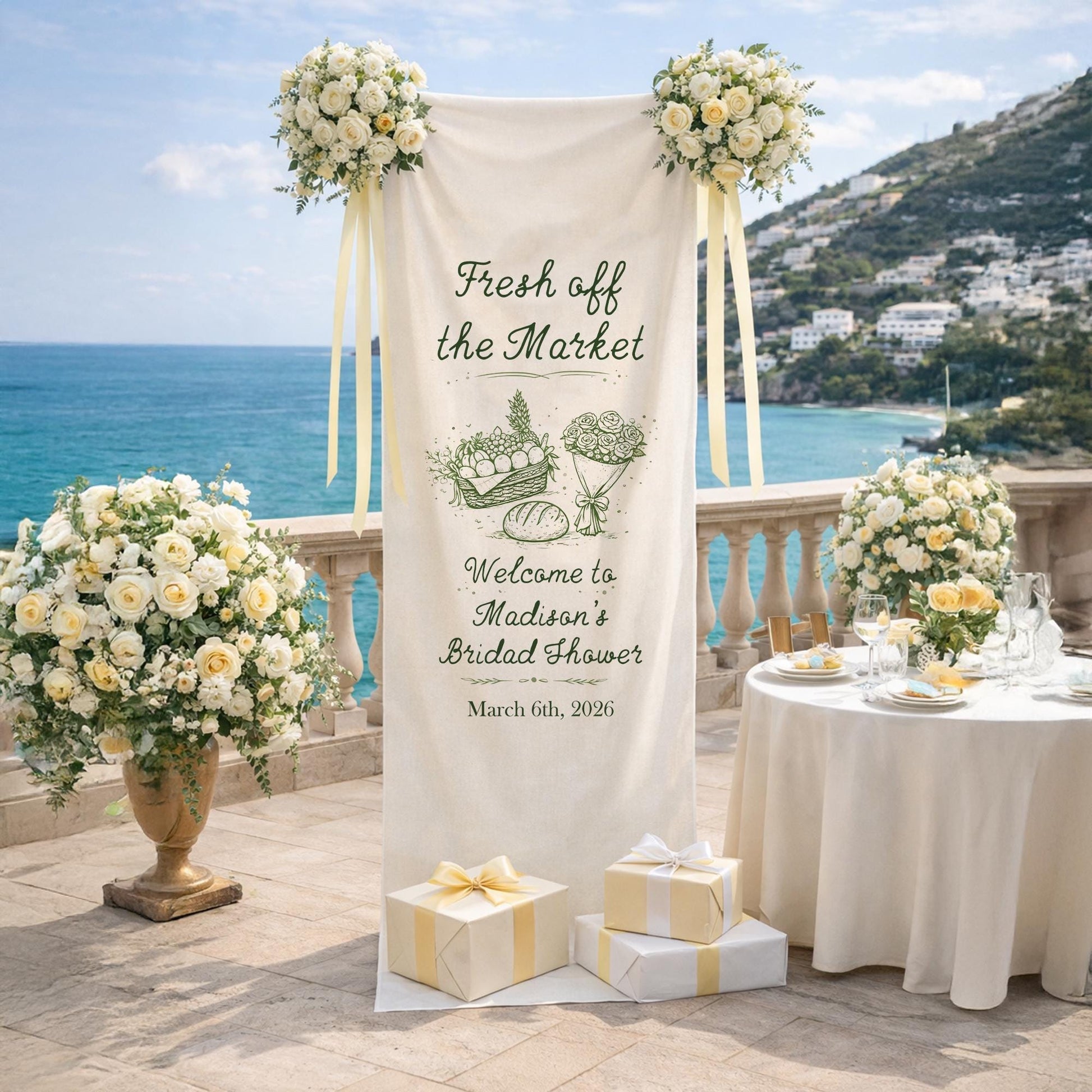 Fresh Off The Market Bridal Shower Banner, Personalized Farmers Market Bridal Shower Welcome Sign, Rustic Garden Bride To Be Party Decor