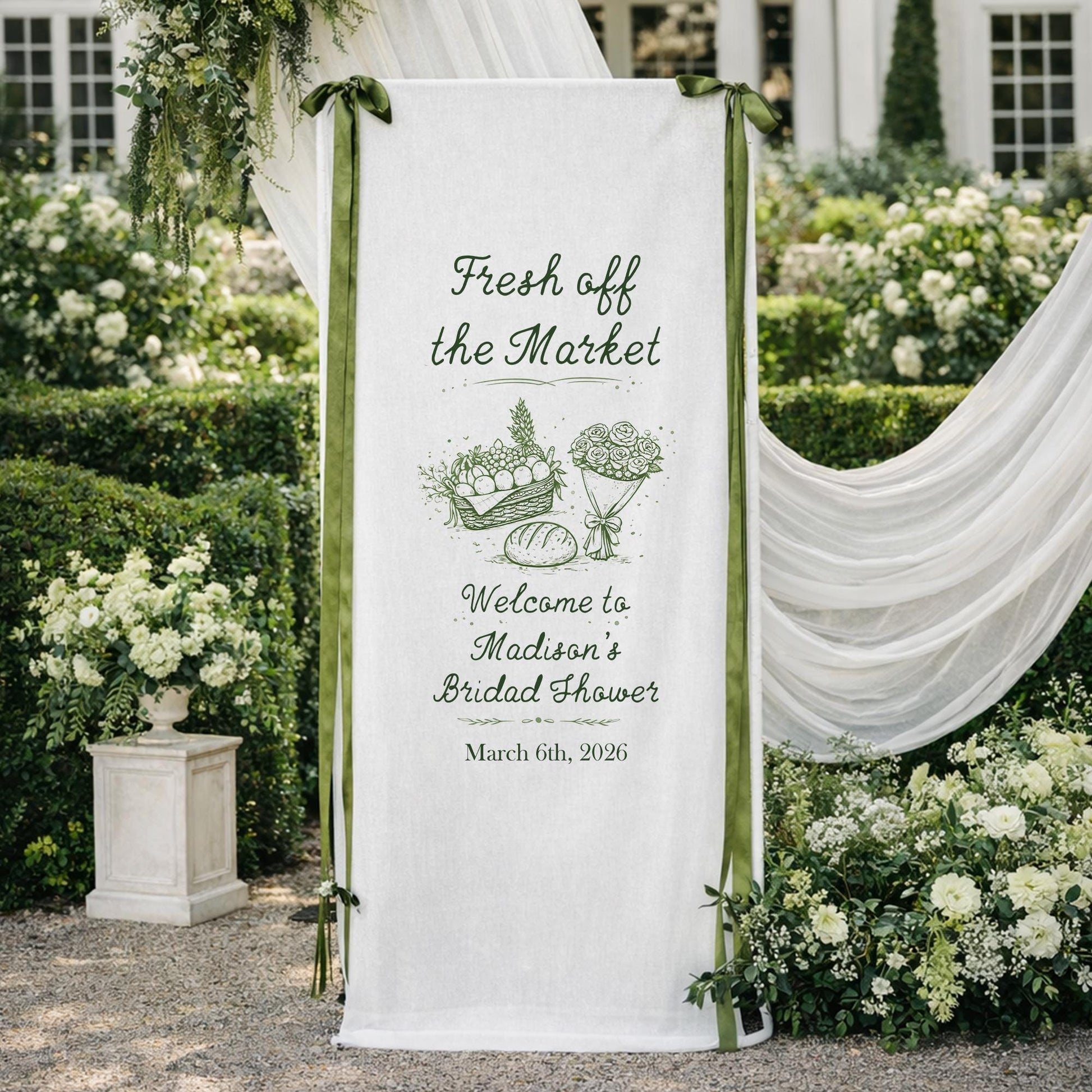 Fresh Off The Market Bridal Shower Banner, Personalized Farmers Market Bridal Shower Welcome Sign, Rustic Garden Bride To Be Party Decor