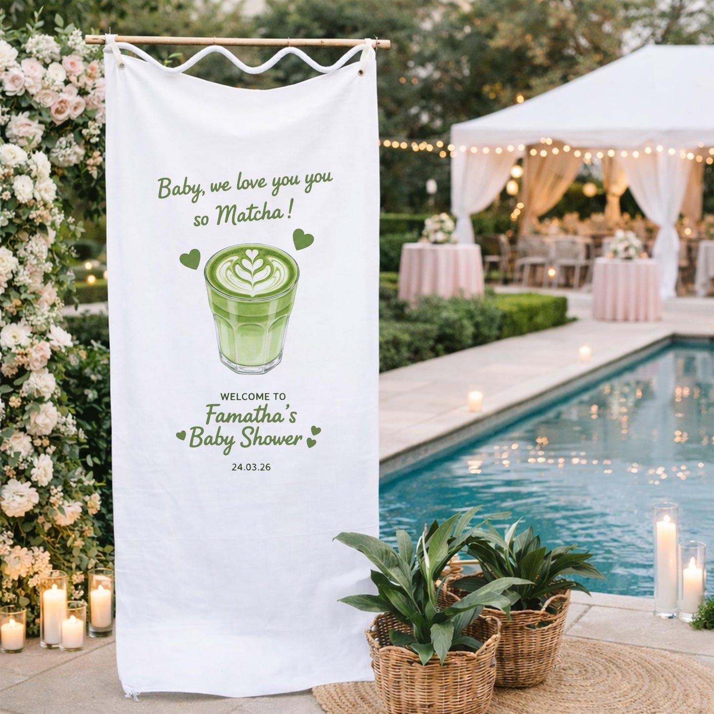 Matcha Baby Shower Banner, We Love You So Matcha Theme Party Sign, Personalized Baby Shower Welcome Sign, Green Tea Baby Shower Decor