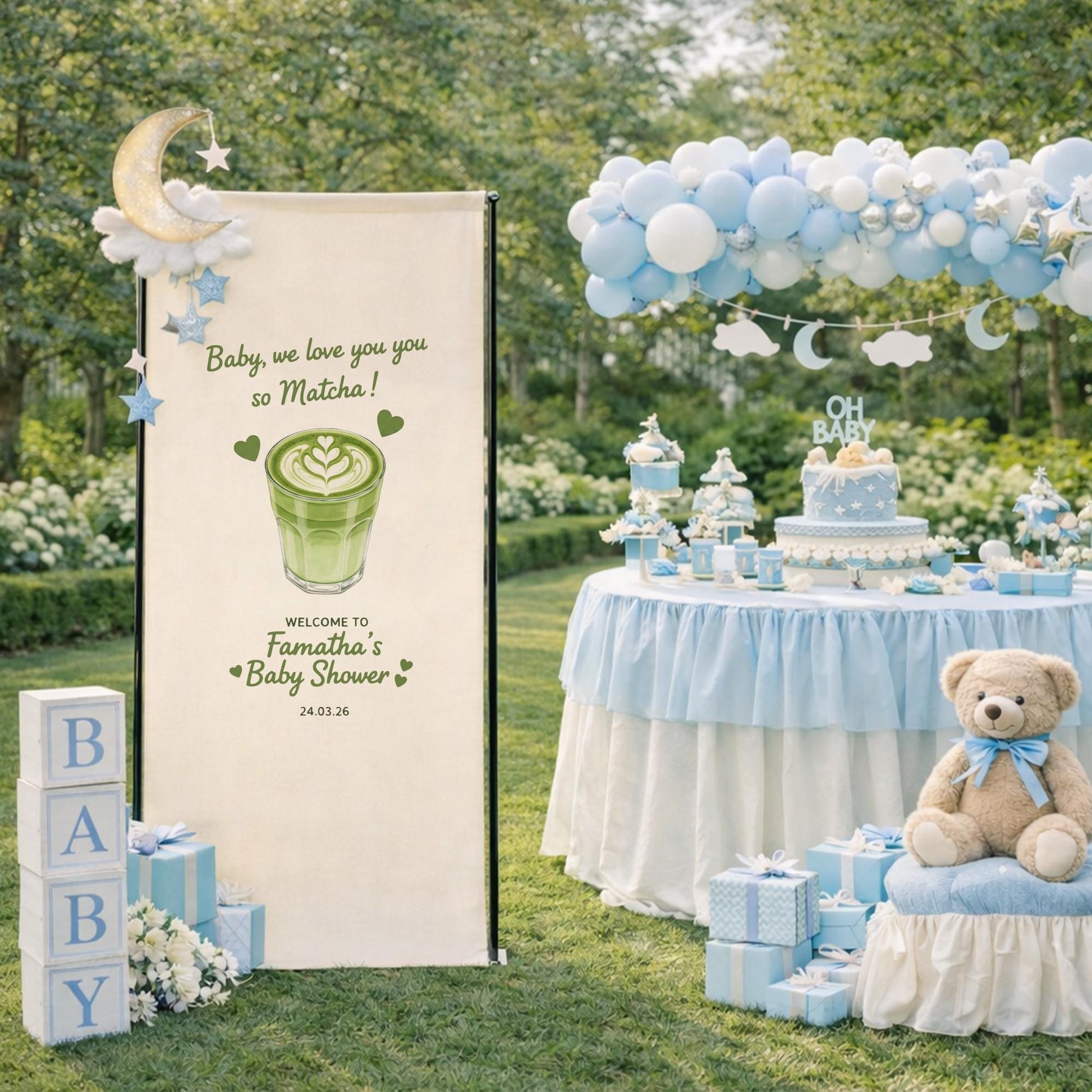 Matcha Baby Shower Banner, We Love You So Matcha Theme Party Sign, Personalized Baby Shower Welcome Sign, Green Tea Baby Shower Decor