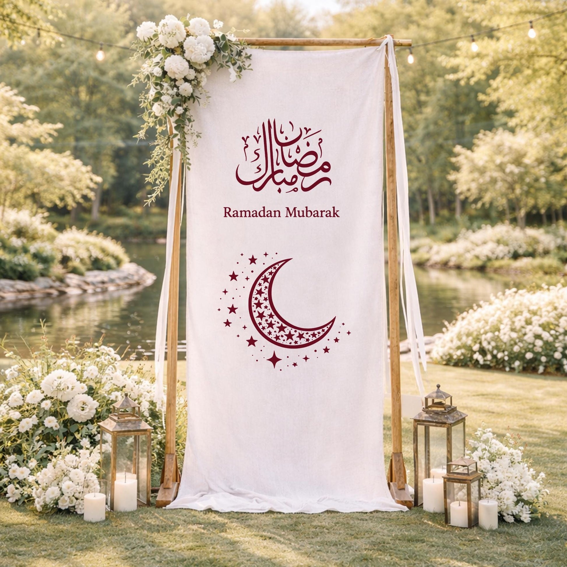 Ramadan Mubarak Banner, Islamic Ramadan Decoration with Crescent Moon, Eid Mubarak Party Backdrop, Muslim Ramadan Welcome Sign Decor