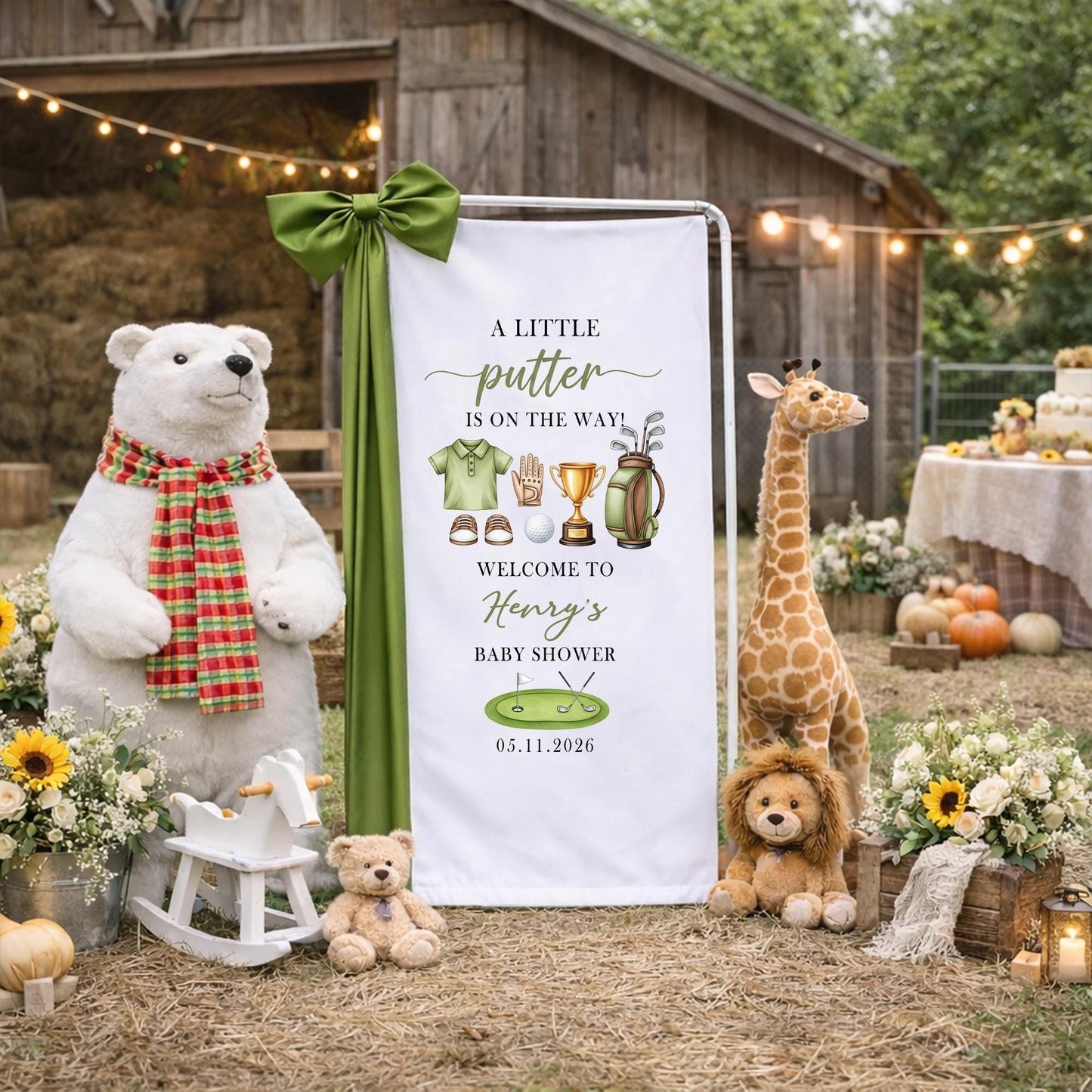 Golf Baby Shower Banner, A Little Putter Is On The Way Baby Shower Sign, Personalized Golf Theme Baby Shower Welcome Banner, Baby Boy Decor