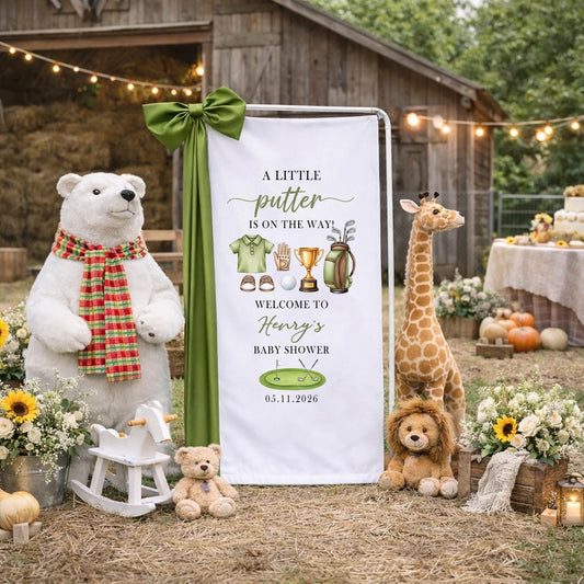 Golf Baby Shower Banner, A Little Putter Is On The Way Baby Shower Sign, Personalized Golf Theme Baby Shower Welcome Banner, Baby Boy Decor