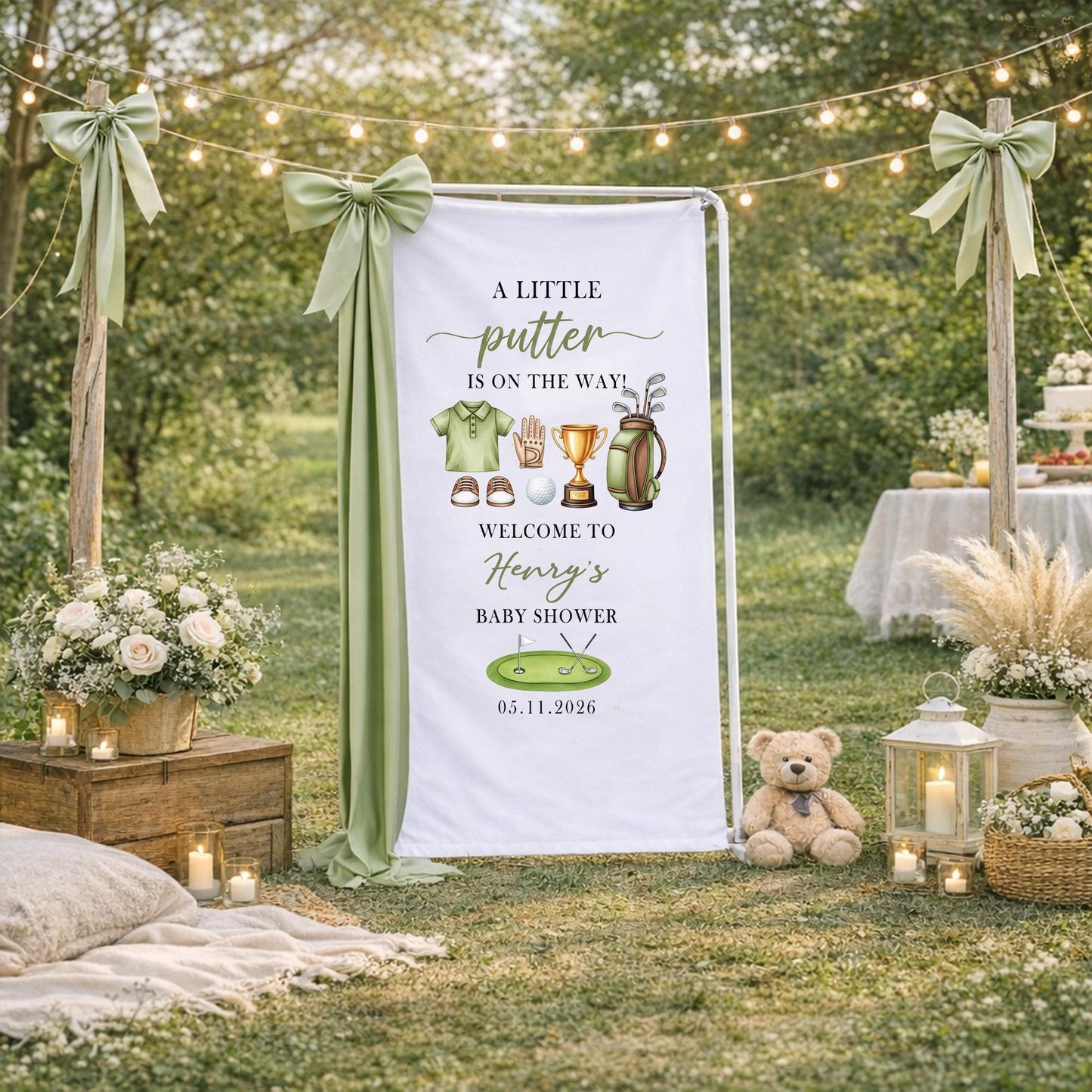 Golf Baby Shower Banner, A Little Putter Is On The Way Baby Shower Sign, Personalized Golf Theme Baby Shower Welcome Banner, Baby Boy Decor