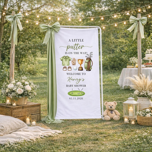 Golf Baby Shower Banner, A Little Putter Is On The Way Baby Shower Sign, Personalized Golf Theme Baby Shower Welcome Banner, Baby Boy Decor
