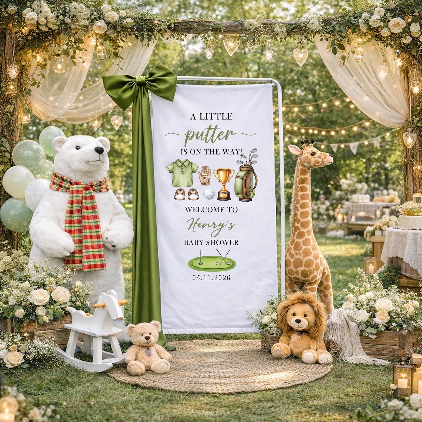 Golf Baby Shower Banner, A Little Putter Is On The Way Baby Shower Sign, Personalized Golf Theme Baby Shower Welcome Banner, Baby Boy Decor