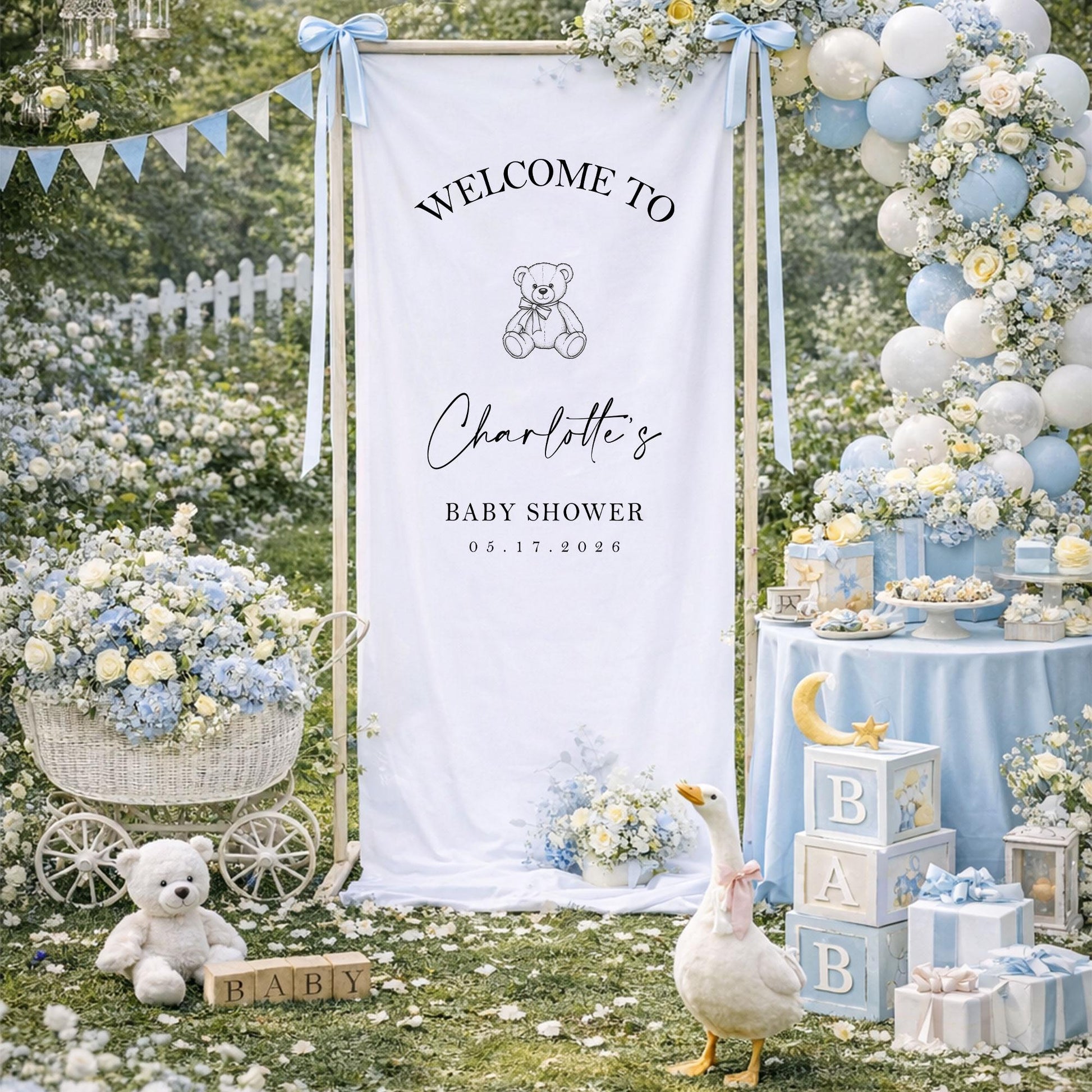 Personalized Baby Shower Welcome Sign, Custom Girl Baby Shower Banner Backdrop, Neutral Garden Party Decor