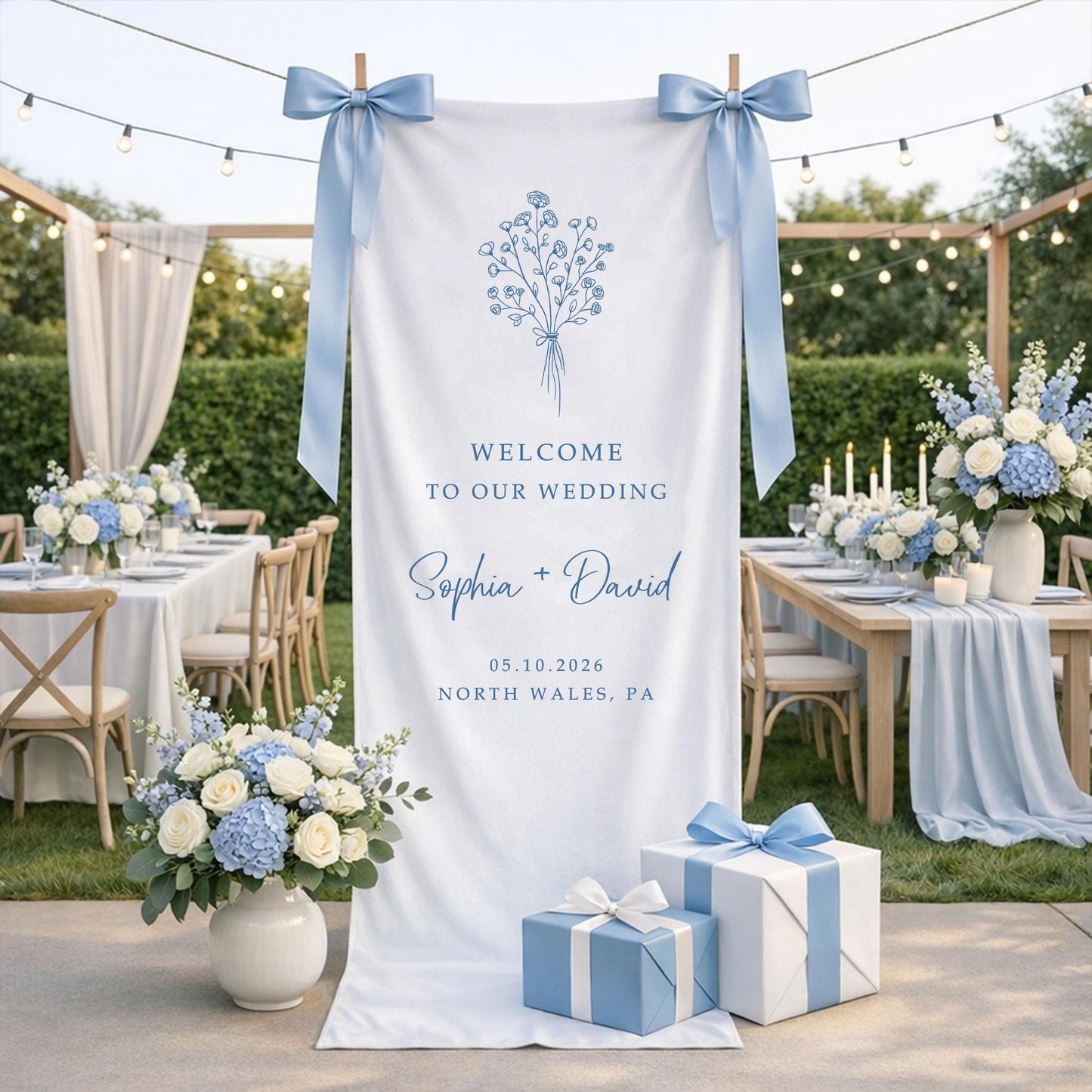 Wedding Welcome Banner, Personalized Wedding Welcome Sign, Elegant Floral Wedding Ceremony Backdrop, Custom Couple Names Wedding Decor