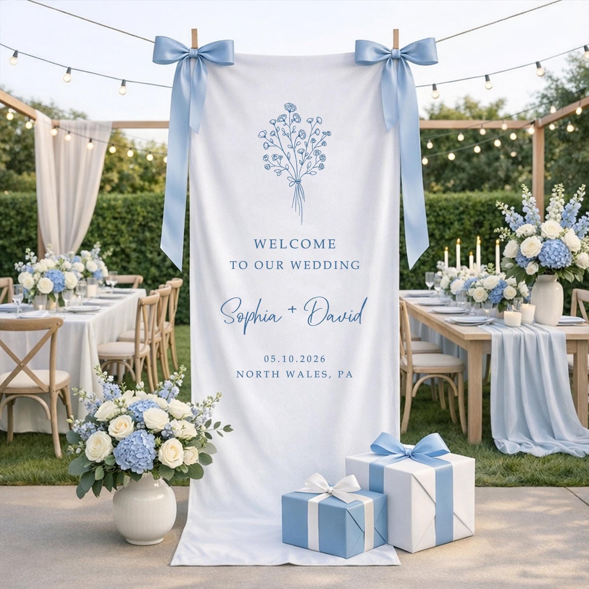Wedding Welcome Banner, Personalized Wedding Welcome Sign, Elegant Floral Wedding Ceremony Backdrop, Custom Couple Names Wedding Decor