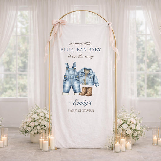 Blue Jean Baby Shower Banner, Baby Shower Welcome Sign, Blue Jean Baby Is On The Way Banner, Boy Baby Shower Backdrop, Baby Shower Decor