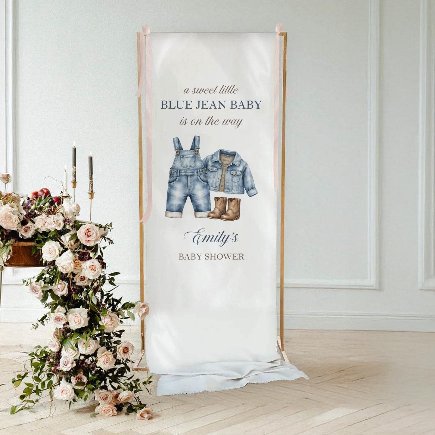 Blue Jean Baby Shower Banner, Baby Shower Welcome Sign, Blue Jean Baby Is On The Way Banner, Boy Baby Shower Backdrop, Baby Shower Decor