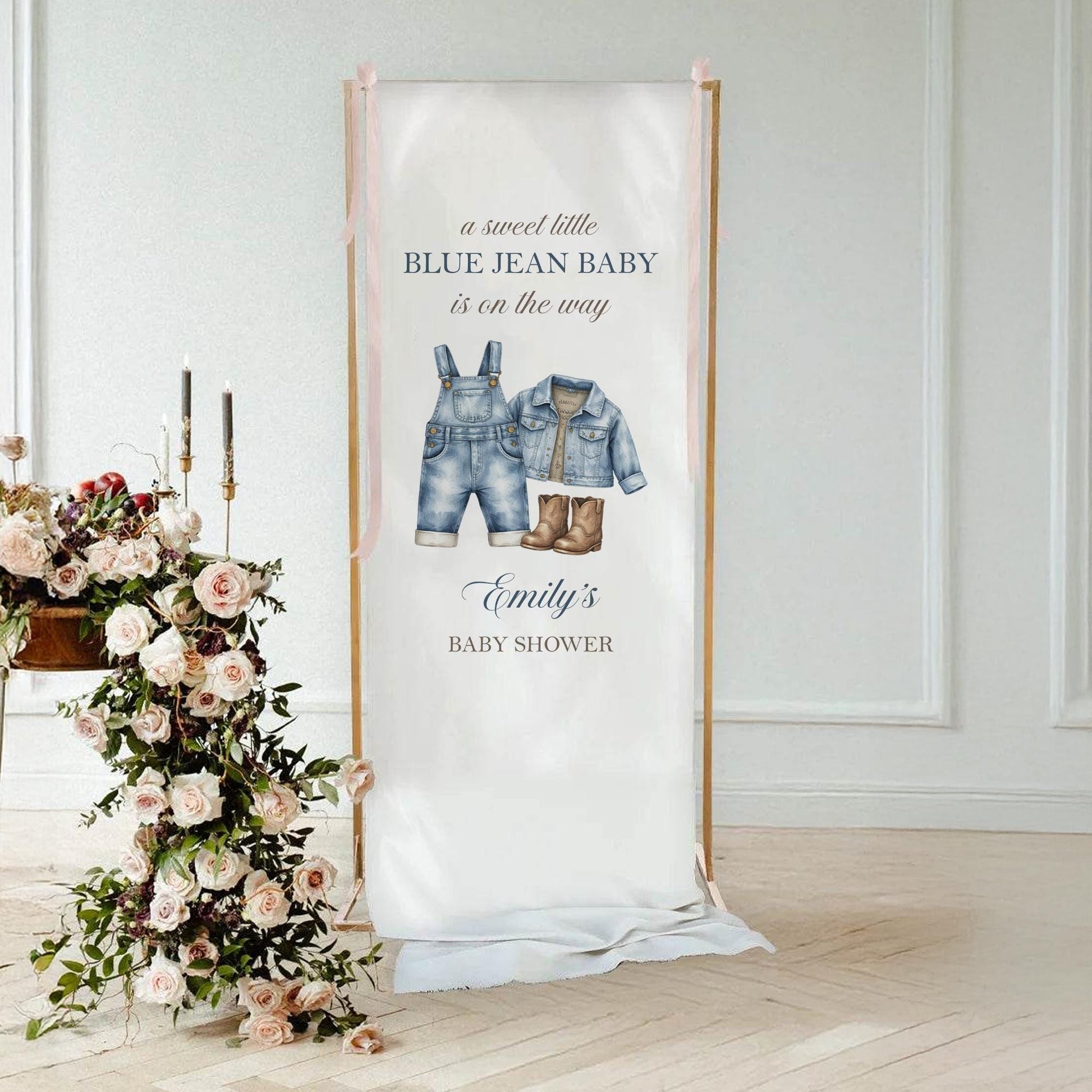 Blue Jean Baby Shower Banner, Baby Shower Welcome Sign, Blue Jean Baby Is On The Way Banner, Boy Baby Shower Backdrop, Baby Shower Decor