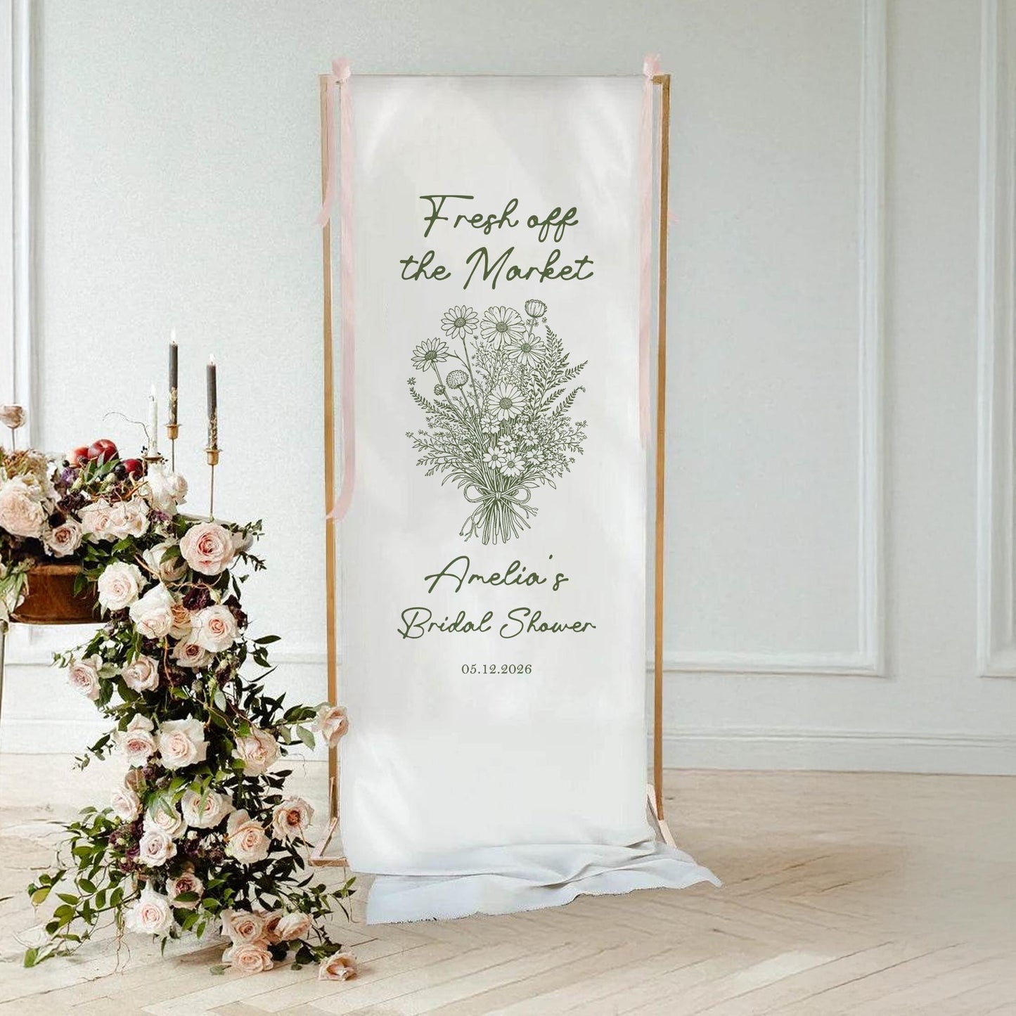 Fresh Off The Market Bridal Shower Banner, Bridal Shower Welcome Sign, Wildflower Bridal Shower Decor, Rustic Bridal Shower Backdrop