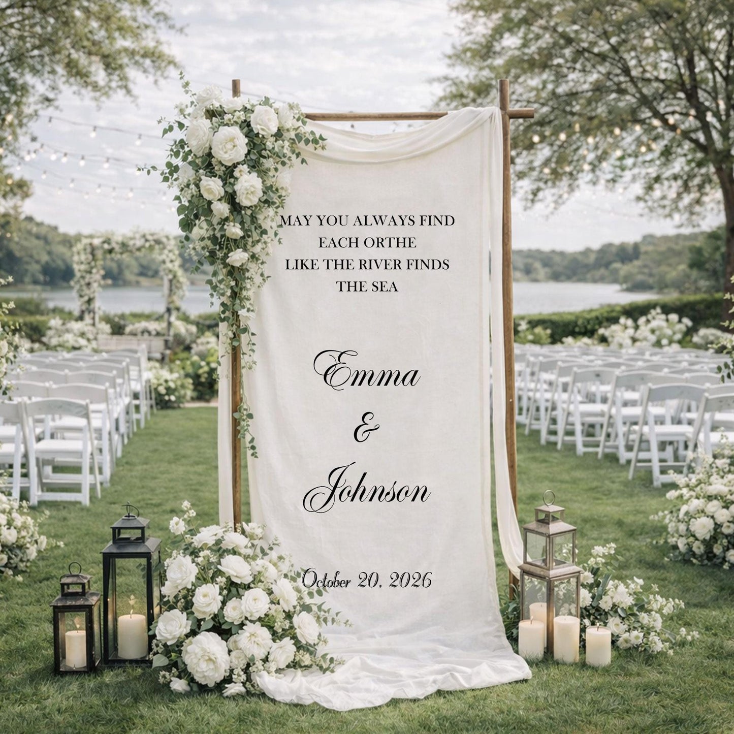 Personalized Wedding Quote Sign Fabric Banner, Romantic Wedding Backdrop for Ceremony Entrance Decor, Wedding Sign
